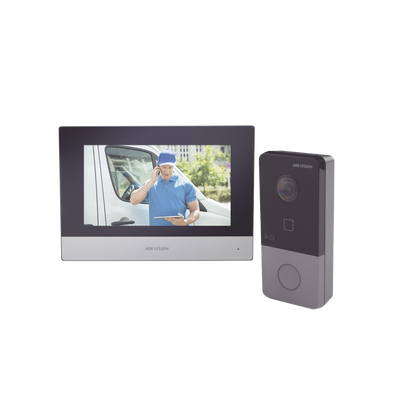 Kit de Videoportero IP Poe Estandar con llamada a App de Smartphone (HikConnect) / Apertura con tarjeta MIFARE / Frente de calle IP65 / Soporta 1 Departamento — HIKVISION · SKU DS-KIS603-P