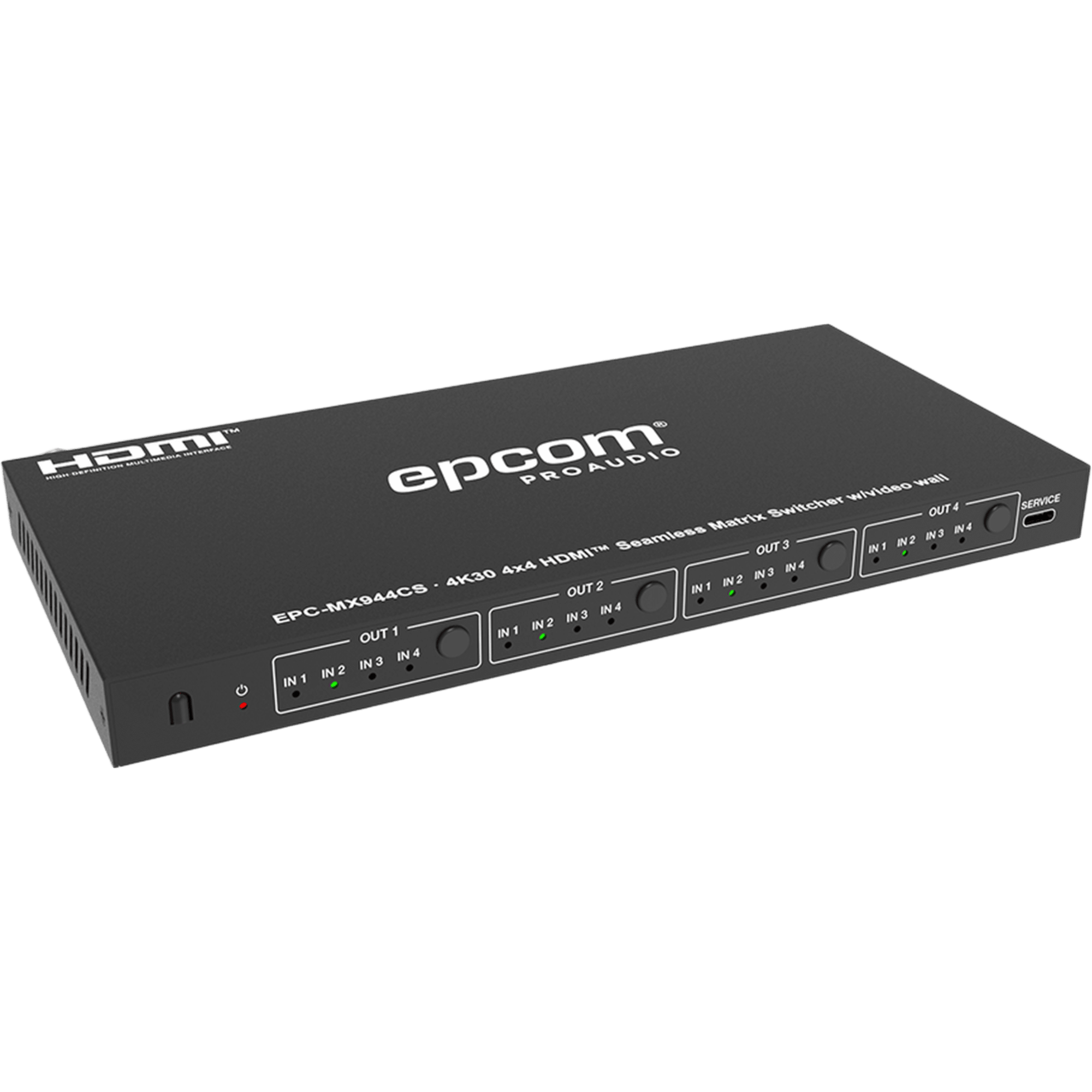 Matriz de Video HDMI 4x4 | Ancho de Banda 10.2 Gbps | Resolución 4K@30Hz | Escalado a 1080P, 720P, 1920x1200, 4K30 | Modos Matriz y Video Wall | Control RS-232 y Remoto Infrared