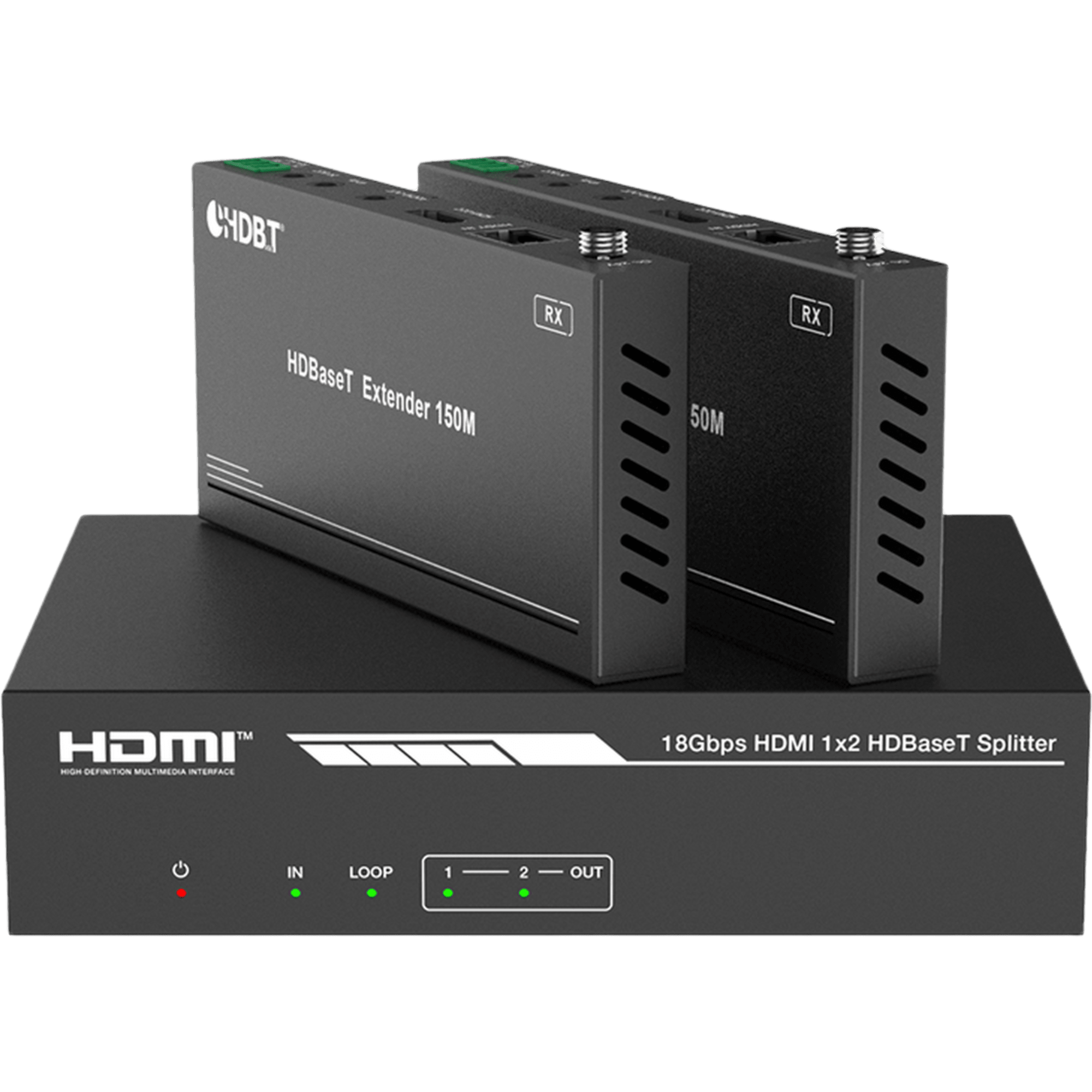 Splitter mas Extensor de Video | 1x2 | ProAV | HDBaseT™ | 120m en 4K@60Hz | 150m en 1080p@60Hz | Cat6/6a/7 | Gestión Avanzada EDID | Control IR y RS232 | PoC | Salida de Audio