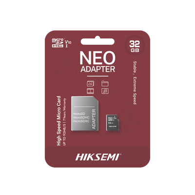 Memoria microSD con Adaptador Ideal para Celular o Tablet / 32 GB / Multipropósito / Clase 10 / 92 MB/s Lectura / 50 MB/s Escritura — HIKSEMI by HIKVISION · SKU HS-TF-C1/32G/NEO/A
