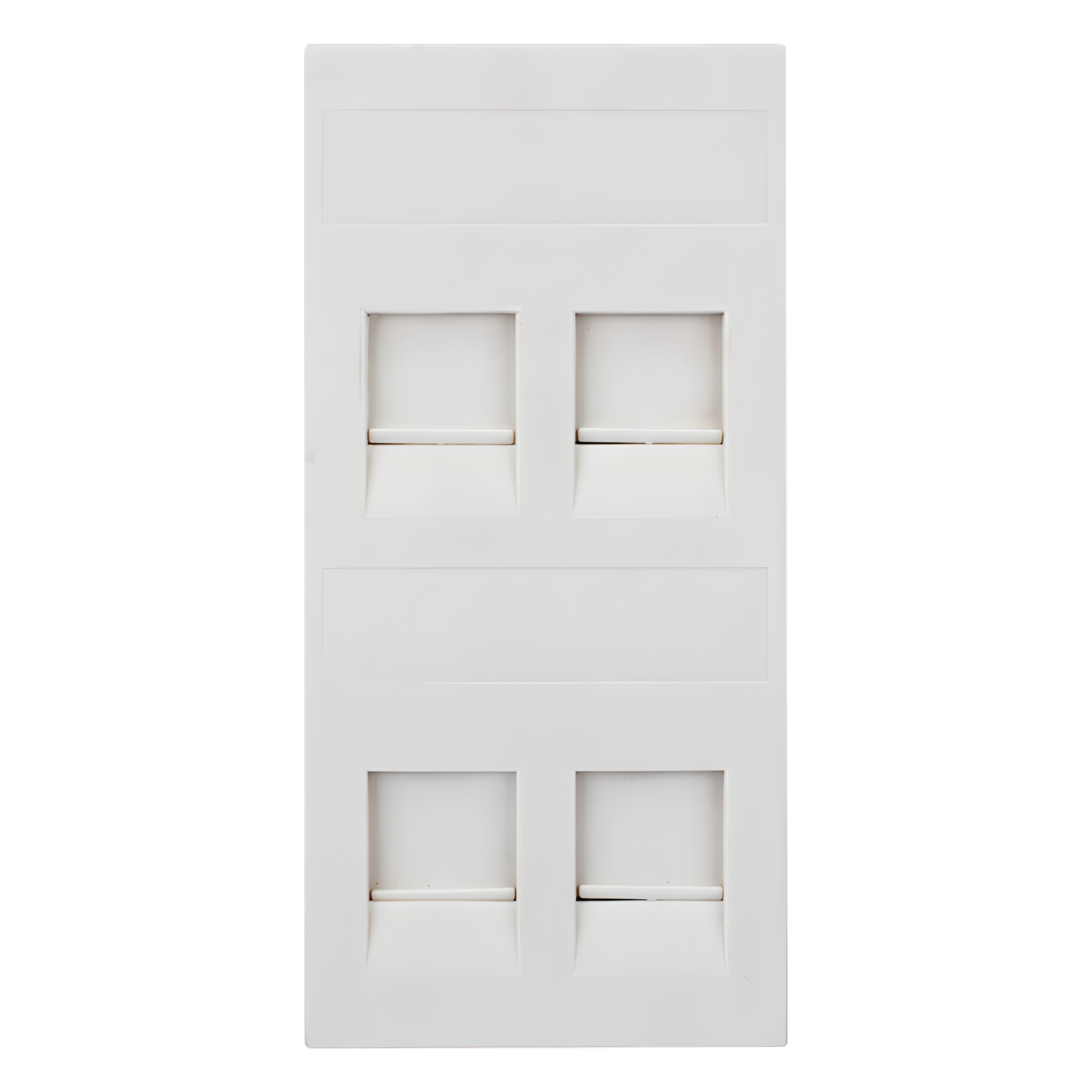 Placa Plana de Voz y Datos con Guardapolvo para 4 RJ45 / Color Blanco / 4 Puertos para Jacks Keystone / Compatible con Cajas de Pavimento SM-CPAV-2 y SM-CPAV-4 / Modelo S76C/9 — SIMON · SKU SM-FP-4-KEY