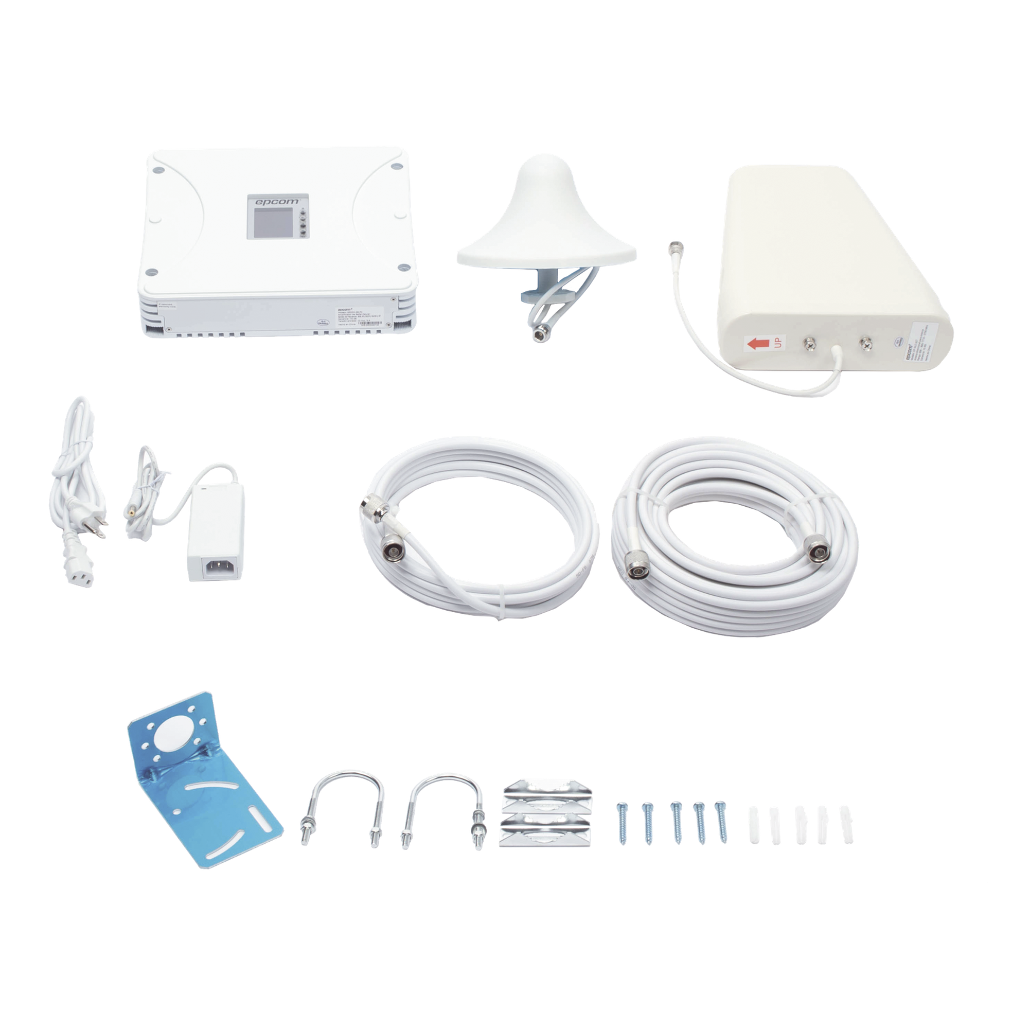 Kit Amplificador de Señal Celular 2G, 3G, 4G y 5G / Mejora llamadas convencionales y VoLTE / Amplifica señal de TELCEL, AT&T, MOVISTAR, BAIT,DiRi y más / Cubre hasta 300 m² con una antena y hasta 900 m² con 3 antenas. — EPCOM · SKU EP20M-5B-FK