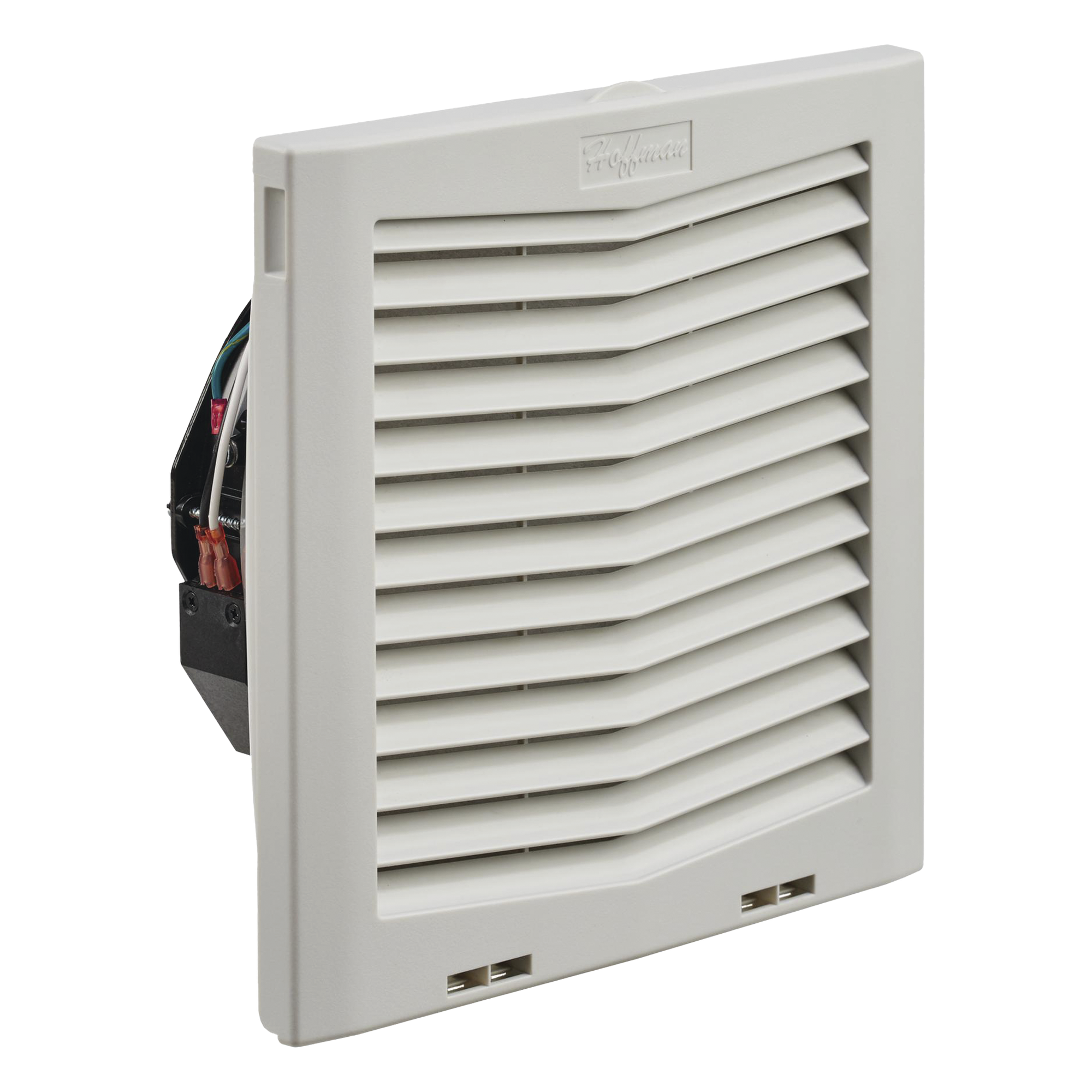 Ventilador con Filtro de Montaje Lateral / 159 CFM / 115 Vca / Diseño Click-Fit / Rejillas con Bisagra / Color Gris Claro — HOFFMAN · SKU HF1016414