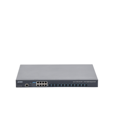 Switch Administrable Capa 3, 12 Puertos SFP de 10G, 8 Puertos 10/100/1000T, Con Alimentación Redundante (2 Fuentes de Alimentación AC).