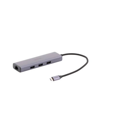 HUB USB-C (Docking Revodok) 6 en 1 | 3 Puertos USB-A 3.0 (5 Gbps) | USB-C PD 100W | HDMI 4K@30Hz | Entrada 1 RJ45 (Gigabit Ethernet) | Chip de Última Generación | Potente Disipación de Calor | Caja de Aluminio.