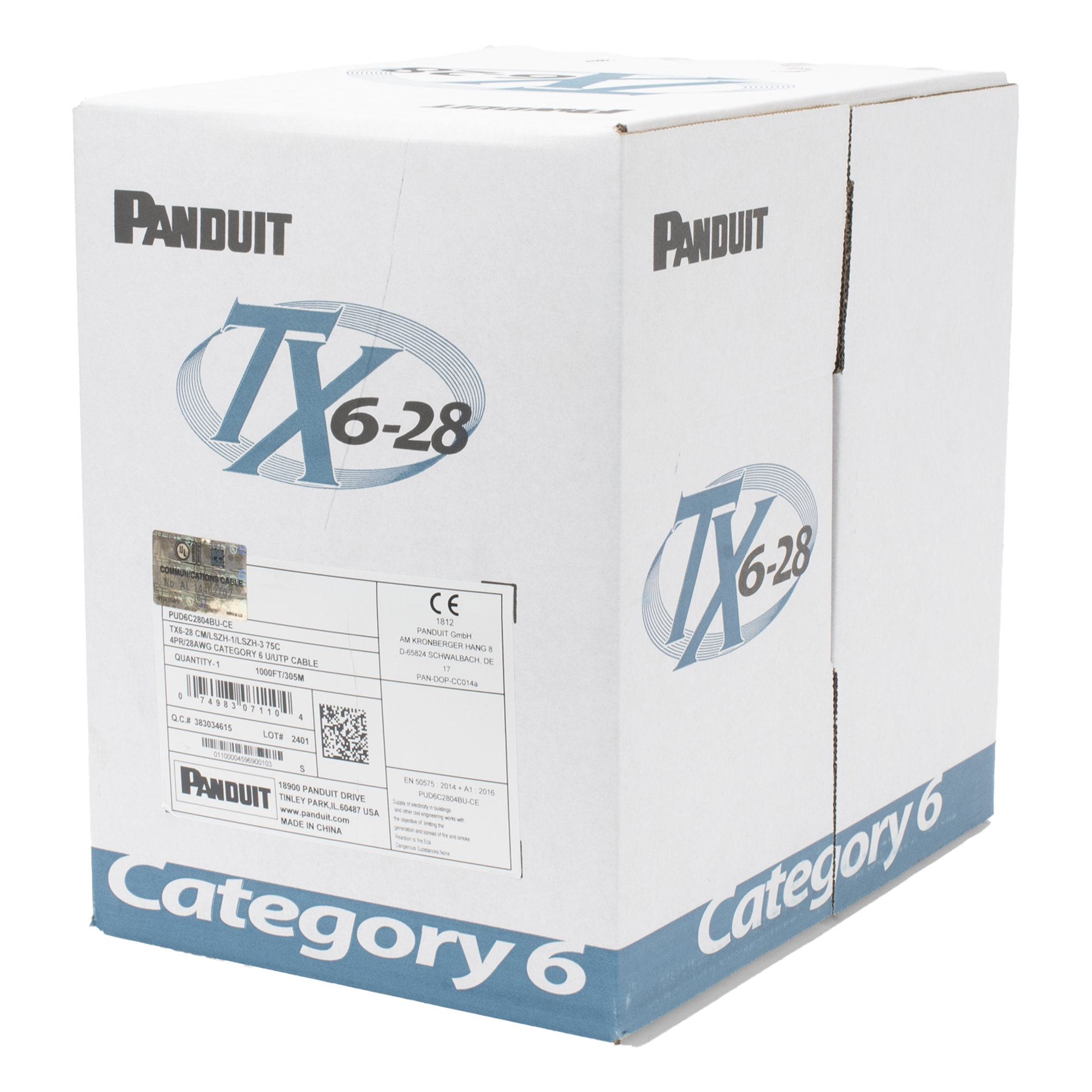 Bobina de Cable UTP 305 Metros (1000 Pies) de Cobre TX6-28Æ, Gris, Categoría 6, Diámetro Reducido (28 AWG), CM/LSZH, de 4 Pares