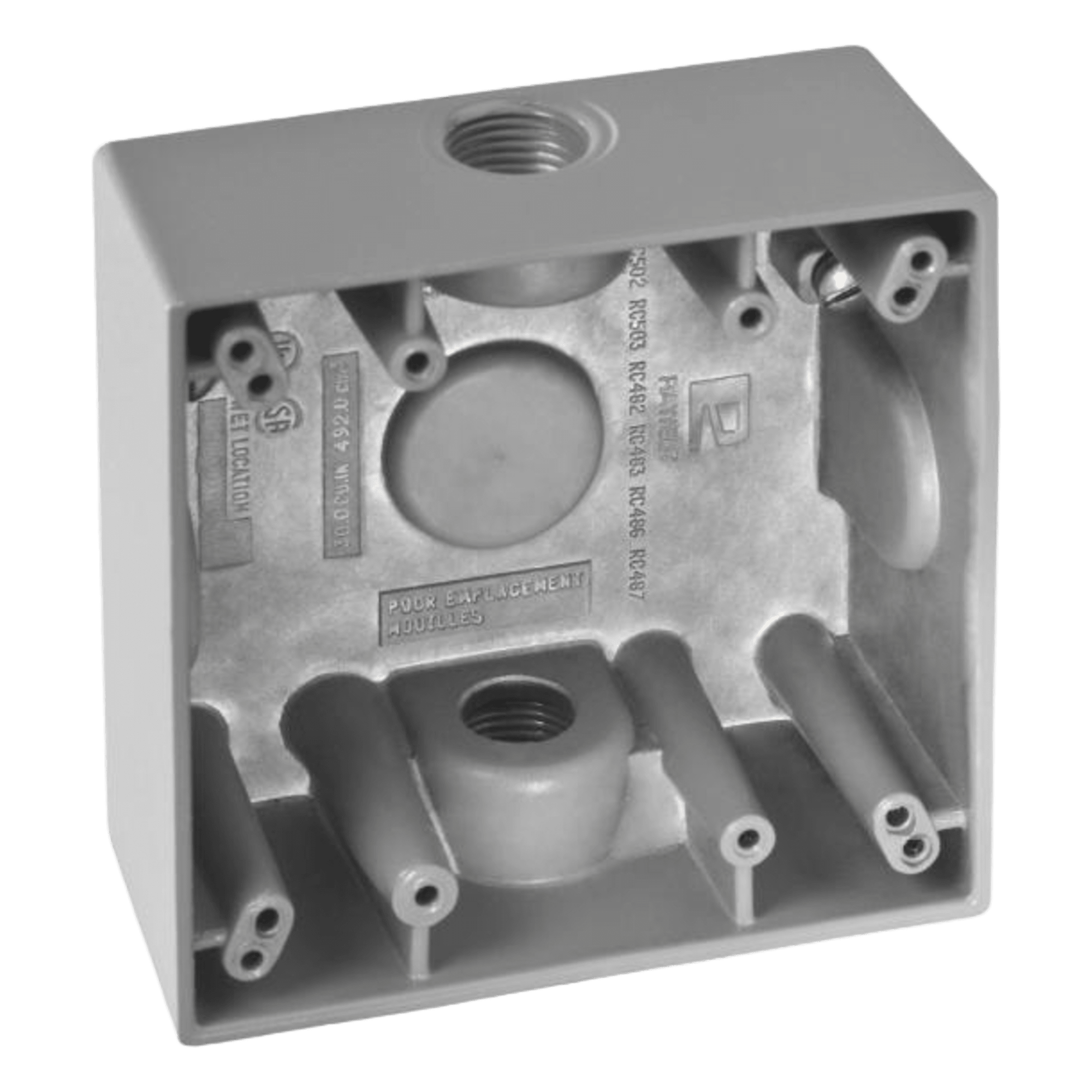 Caja Cuadra de 3/4" a Prueba de Intemperie/ Cuenta con 2 salidas / Con Orejas para Montaje. — RAWELT · SKU RC-0483-M