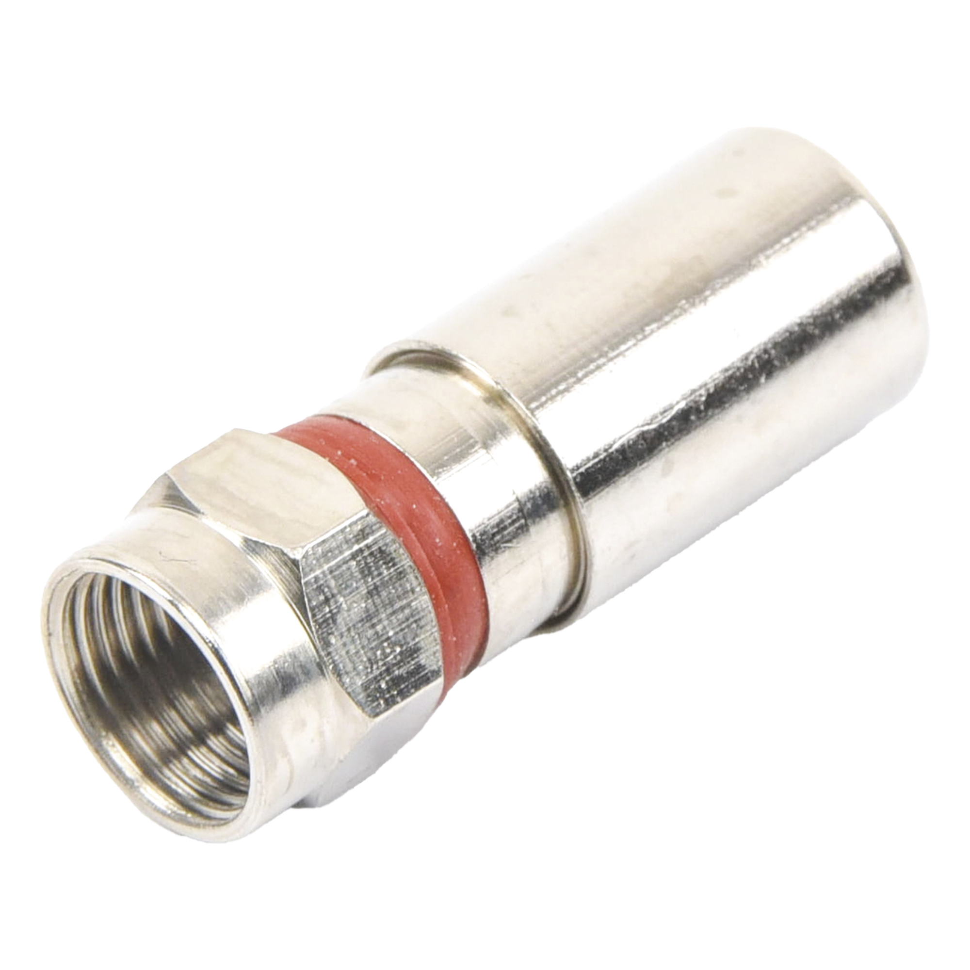 Conector F Macho de Compresión, Metálico para cable RG-6, Cuerpo de Bronce Niquelado. — EPCOM TITANIUM · SKU TT-CON-510-RG6