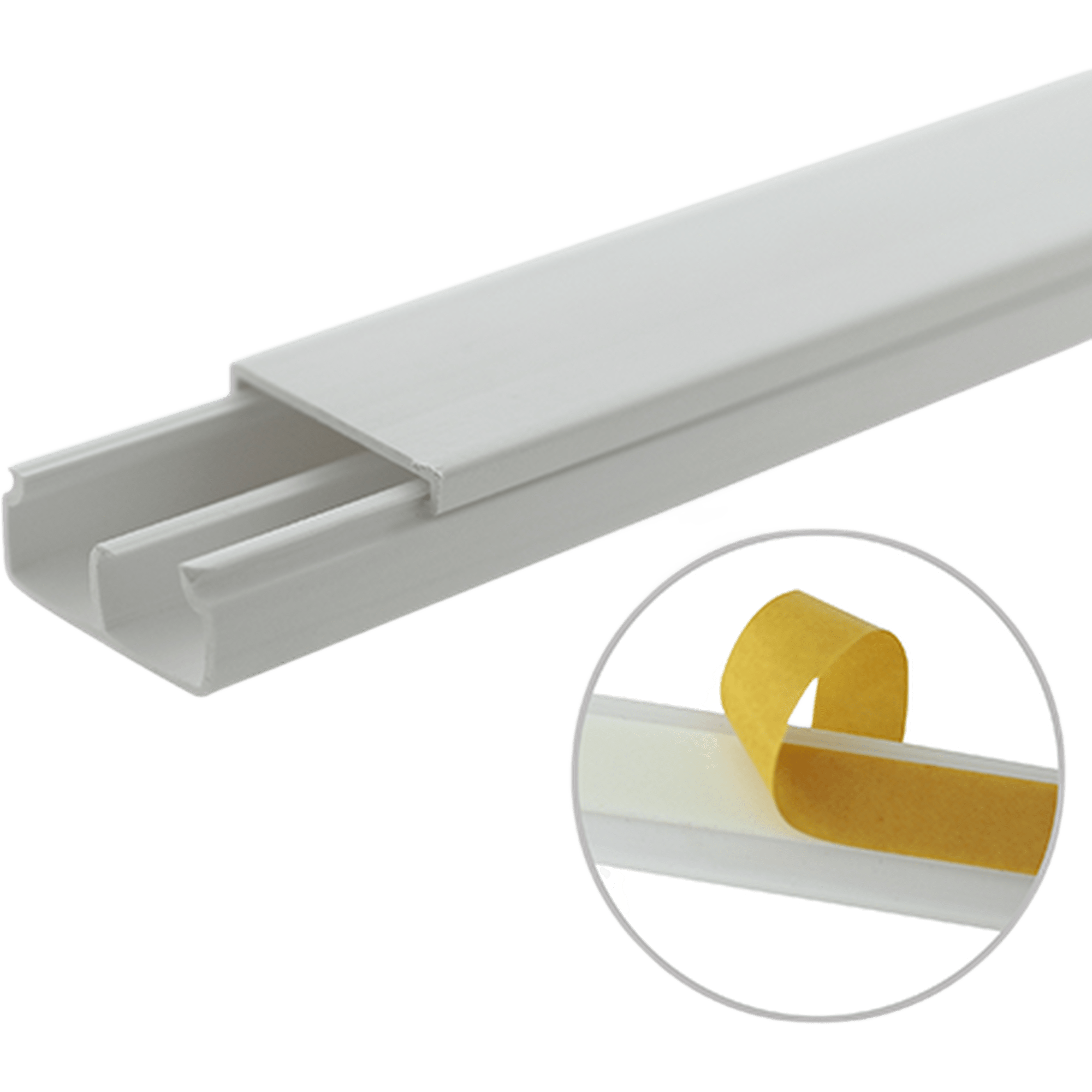 Canaleta blanca de PVC auto extinguible, con división, 20 x 10 mm, tramo 6 pies, con cinta adhesiva (5101-21252)