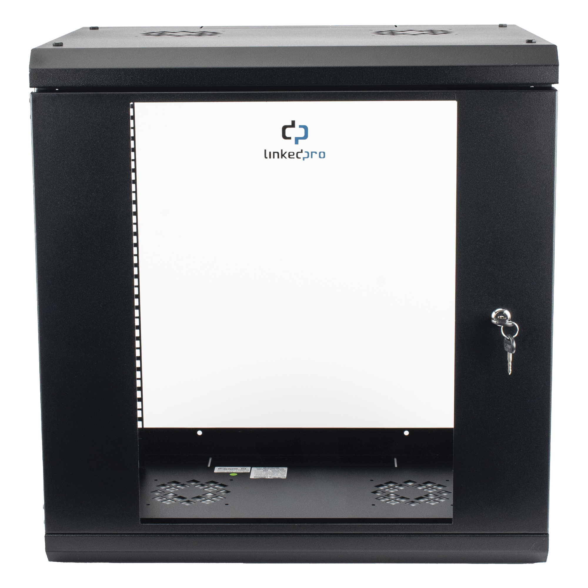 Gabinete de Pared de 12U con Puerta de Cristal Templado, 455 mm de Profundidad, Rack de 19'', Acero Reforzado Color Negro. — LINKEDPRO · SKU SR1912LH3G