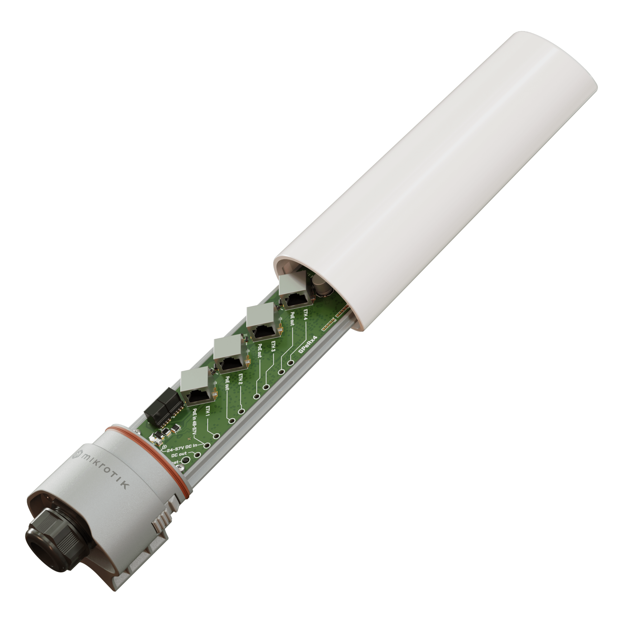 (GPeRx4) Extensor PoE Administrable SwOS para Exterior/ 3 Puertos de Salida af/at / PoE IN 90 Watts / Puertos Aislados — MIKROTIK · SKU GPER14I