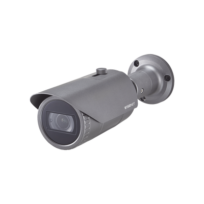 Cámara IP Tipo Bala Antivandálica 2 Megapíxel / Lente Varifocal 3.2 - 10mm / IR 30M / WDR 120db / IP66 / H.265 & WiseStream — Hanwha Techwin Wisenet · SKU QNO-6082R1