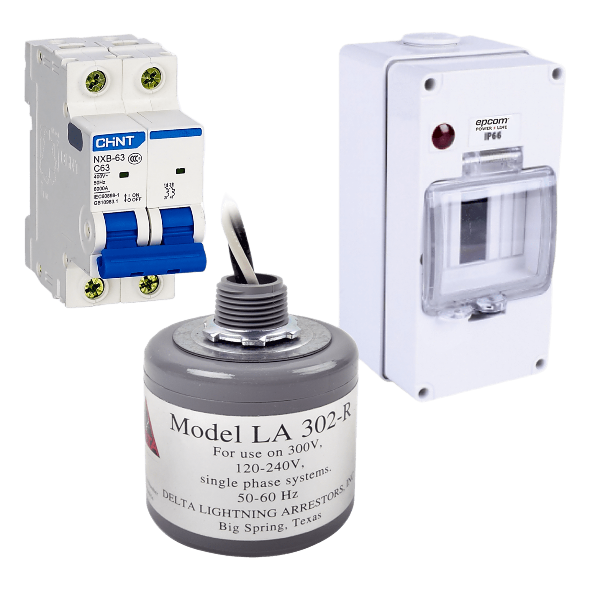 Kit de Centro de Carga Para Corriente Alterna, Breaker de hasta 400 Vca de 63 A con Supresor de Picos Transitorios. — EPCOM POWERLINE · SKU PL63ACA