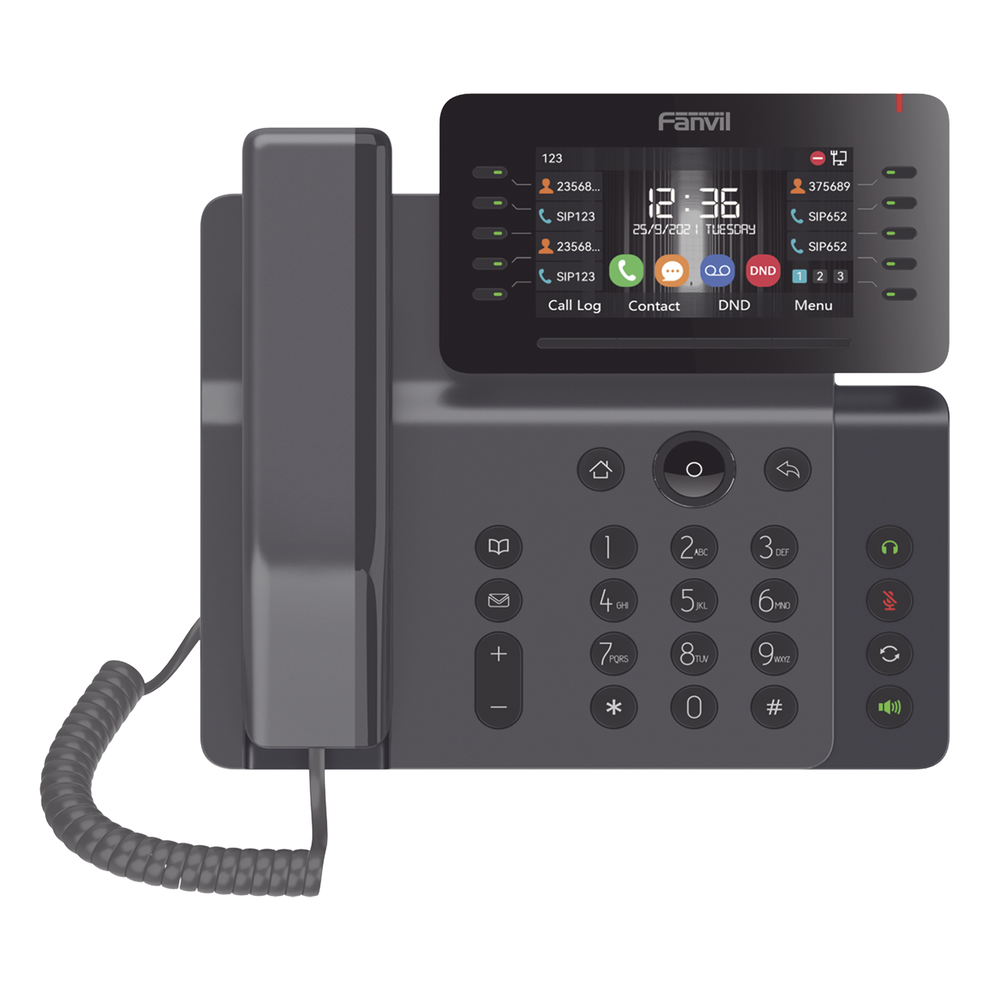 Teléfono IP Empresarial Esencial WiFi / Bluetooth, 20 líneas SIP, pantalla a color 4.3" ajustable, PoE, puertos Gigabit, conferencia local de 6 vías. — FANVIL · SKU V65