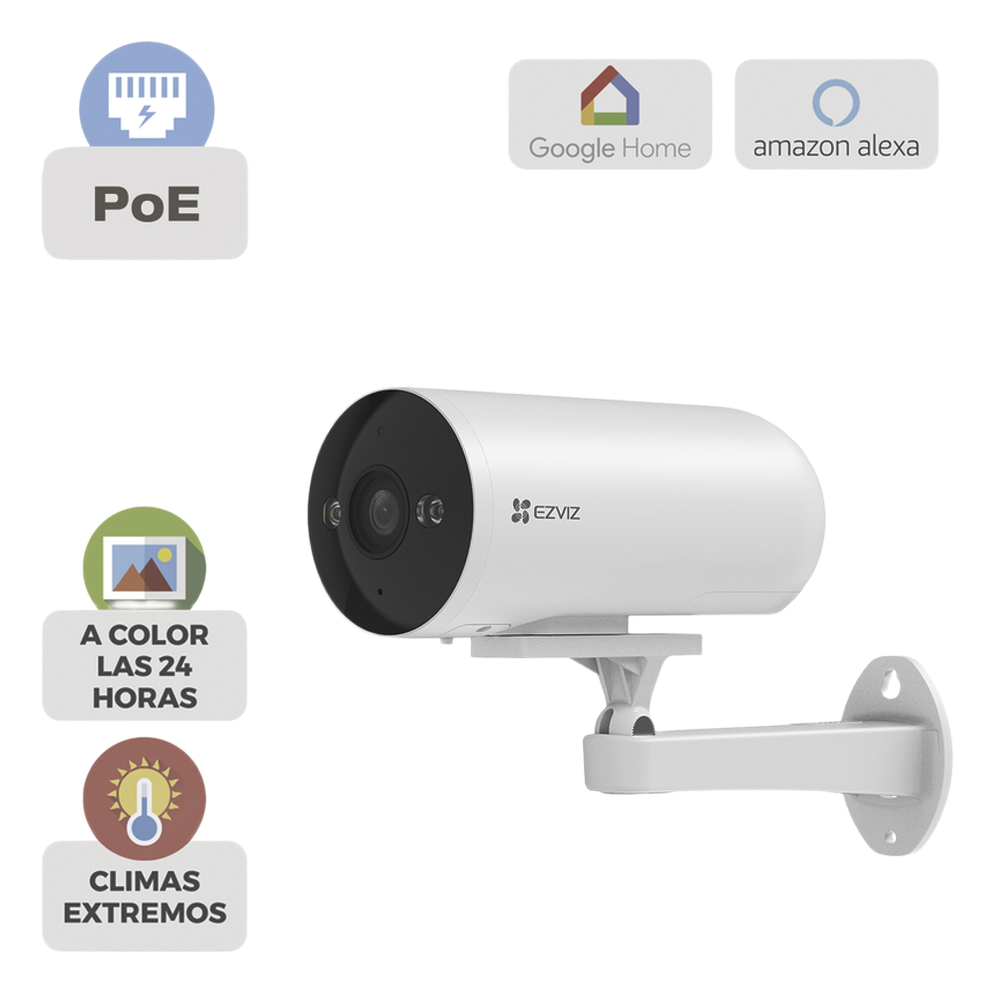Cámara Bala IP / 3 Megapixel (2K) / Color Night Vision 20 m (65.6 ft) / IR 30 m (98.4 ft) / AI Detección Humana y Vehículos / PoE / IP67 / Audio Bidireccional / Luz y Sirena — EZVIZ · SKU CS-H5/3MP/POE