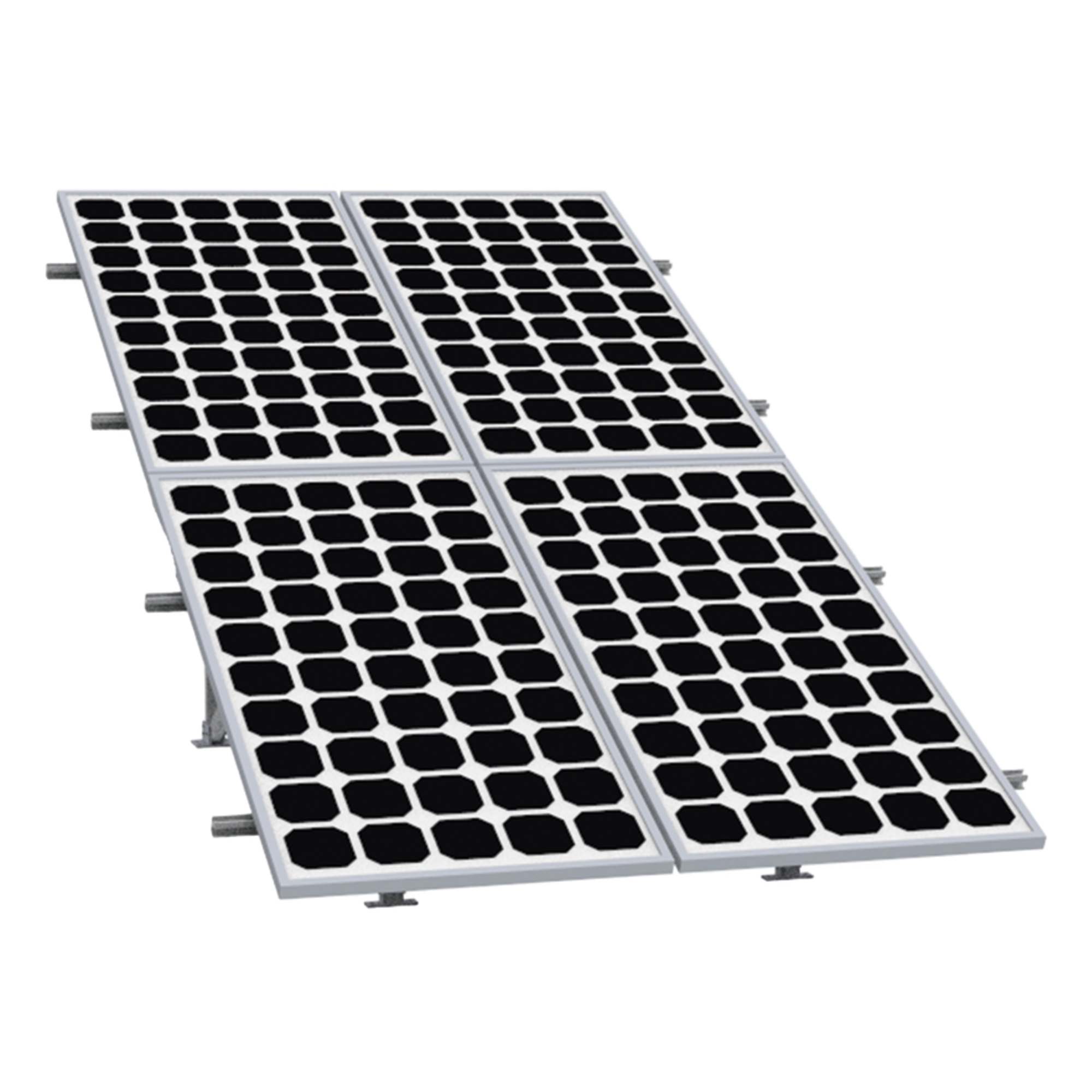 Montaje para Panel Solar / Arreglo 2x2 / Riel 5 de 2700 mm / Módulos 30-35 mm / Viento 151 km/h (93.8 mph) / Inclinación 25°