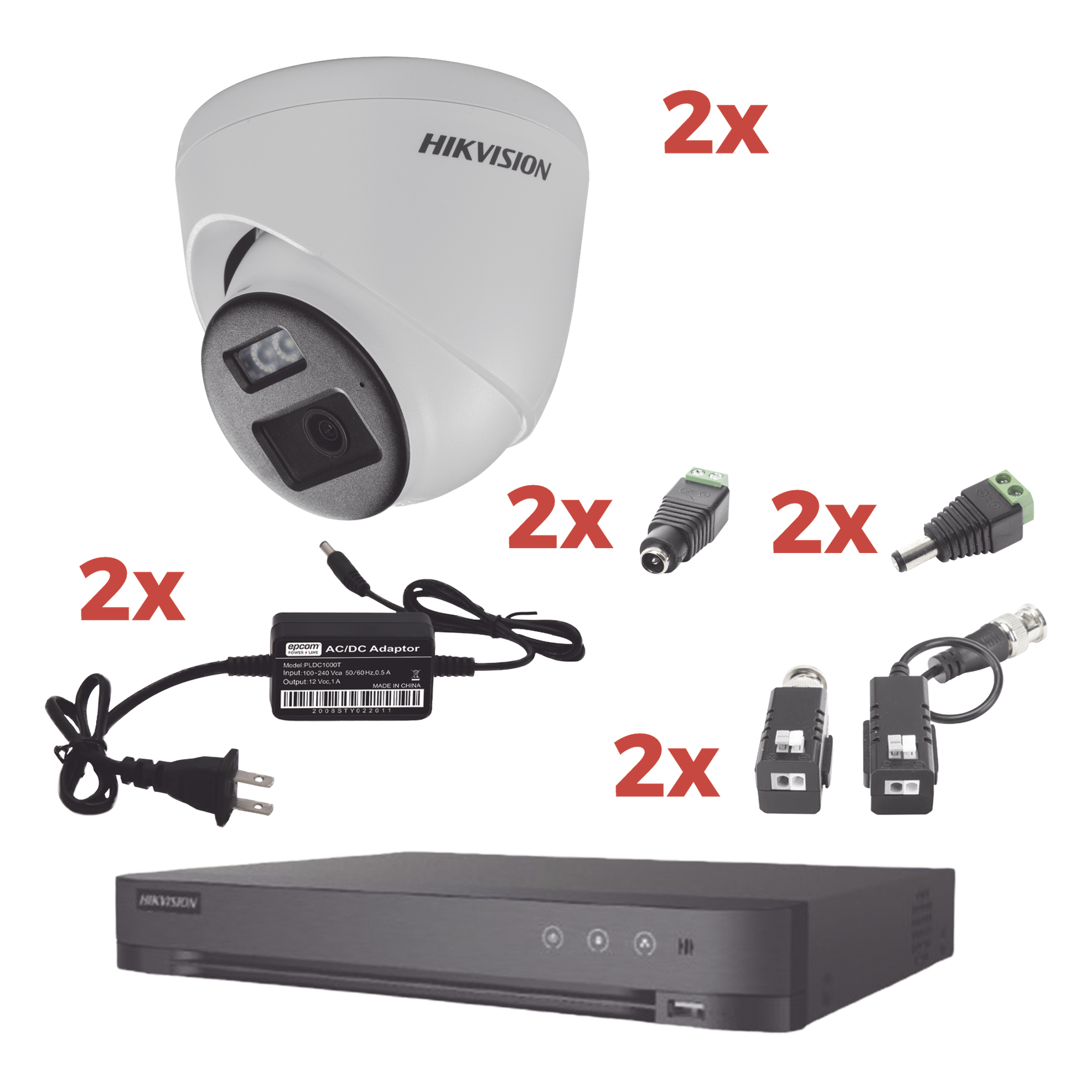 Kit Audio Bidireccional TurboHD 1080p / DVR 4 Canales / 2 Cámaras Eyeball (Exterior) con Bocina y Microfóno Integrado / 2 Fuentes de Poder / Accesorios — HIKVISION · SKU KH-1080P-2E-TWA