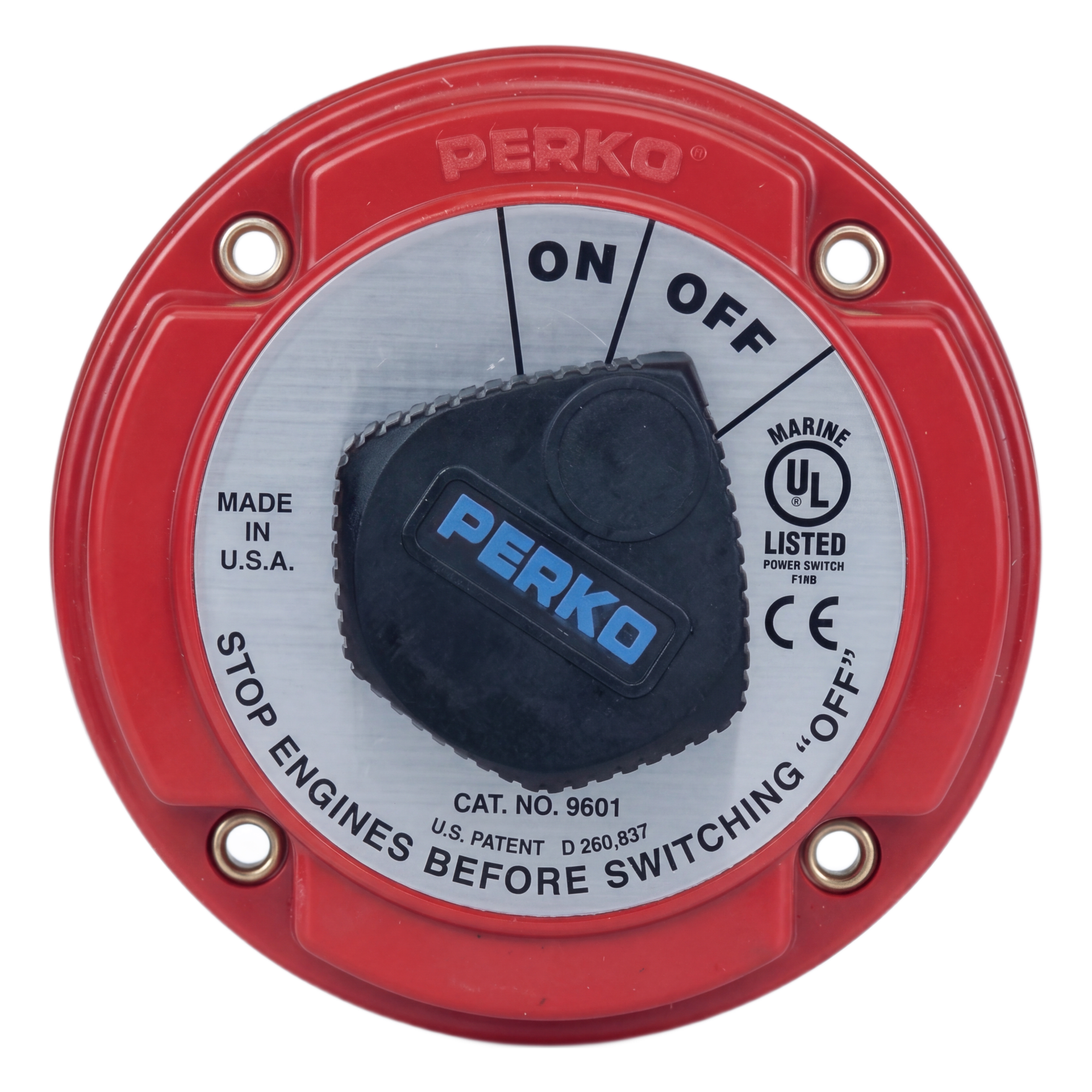 Interruptor de Desconexión de Batería Marina PERKO 9601 / 250A Continuos 360A Intermitentes / 6-32 VCC / Encendido Protegido / Desconexión de Alternador / Seguridad con Llave · SKU 9601DP