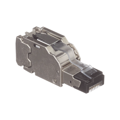 Plug RJ45 Blindado, Instalación Recta, Terminación en Campo Certificable, Compatible con Cat5e, Cat6 y Cat6A, Color Plata, Paquete de 10 Piezas