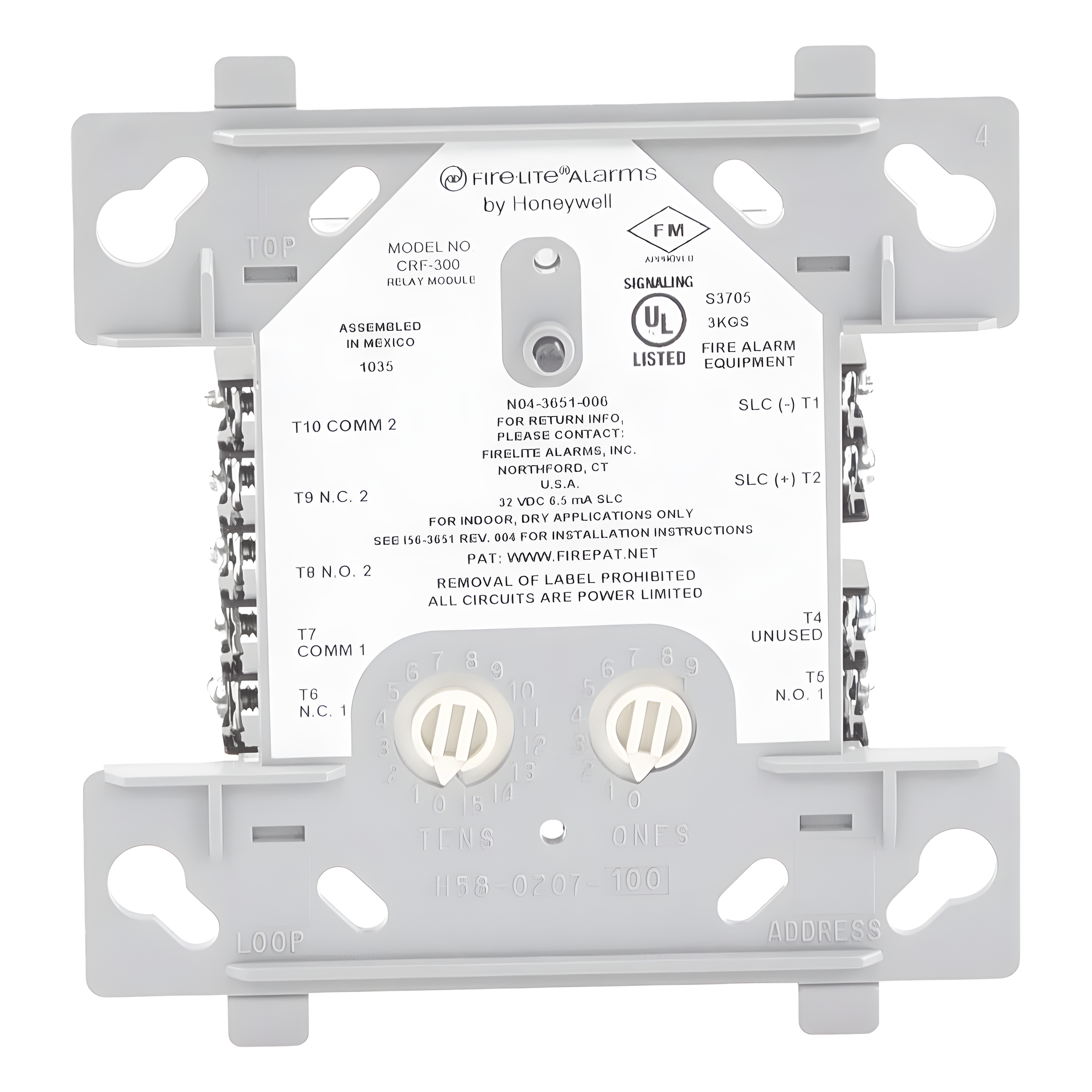 Módulo de relevador direccionable con doble salida de contacto seco tipo C para dispositivos auxiliares — FIRE-LITE · SKU CRF-300