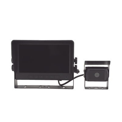 Cámara de Reversa con Monitor / Detección IA de Peatones y Vehículos / HD 720p / IR 18 LED / Expandible a 2 Cámaras / Monitor Táctil — ECCO · SKU K7000BAI
