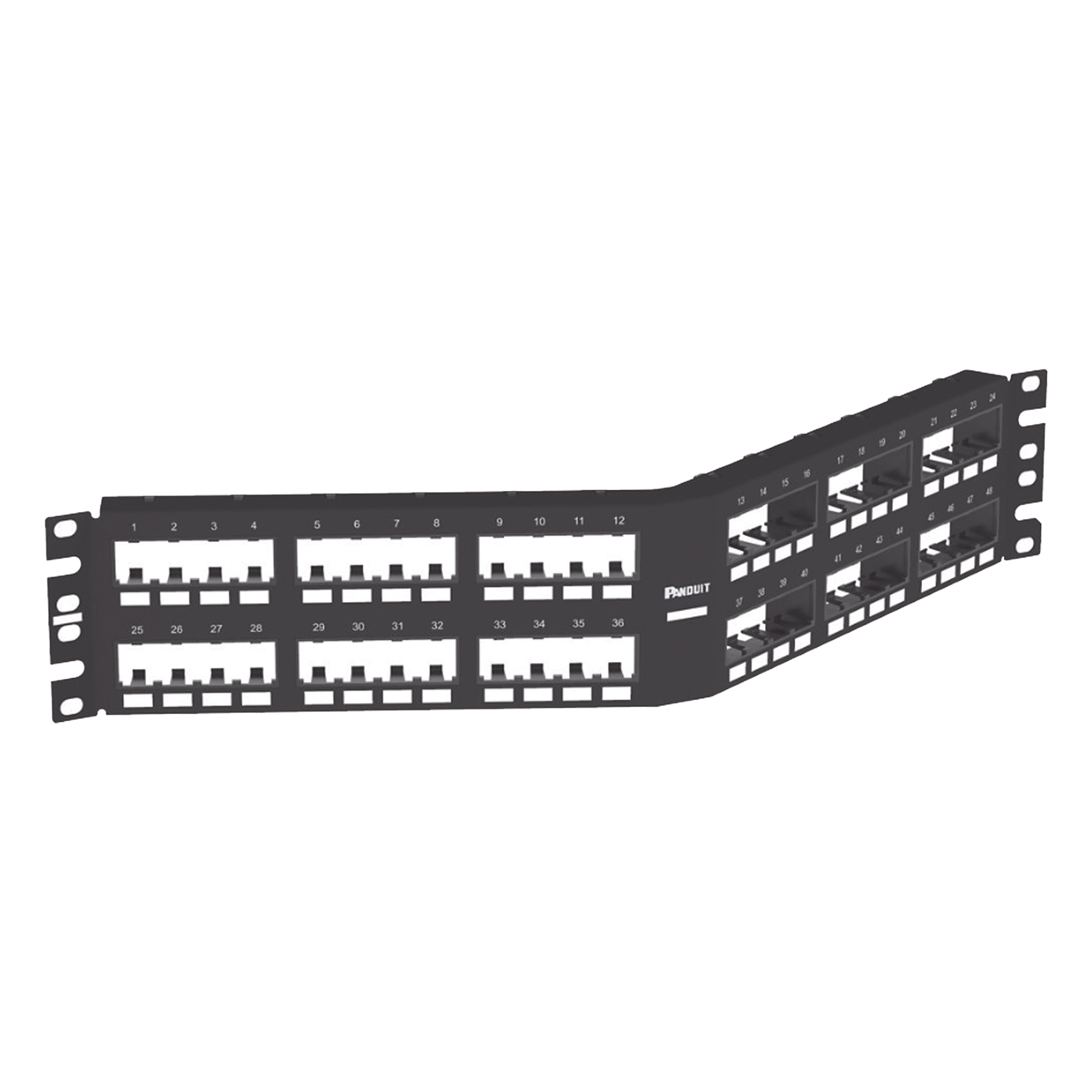 Panel de Parcheo Modular Mini-Com (Sin Conectores), Angulado Instalación la Ras, Sin Blindaje, de 48 Puertos, 2UR — PANDUIT · SKU CPPA48FMWBLY