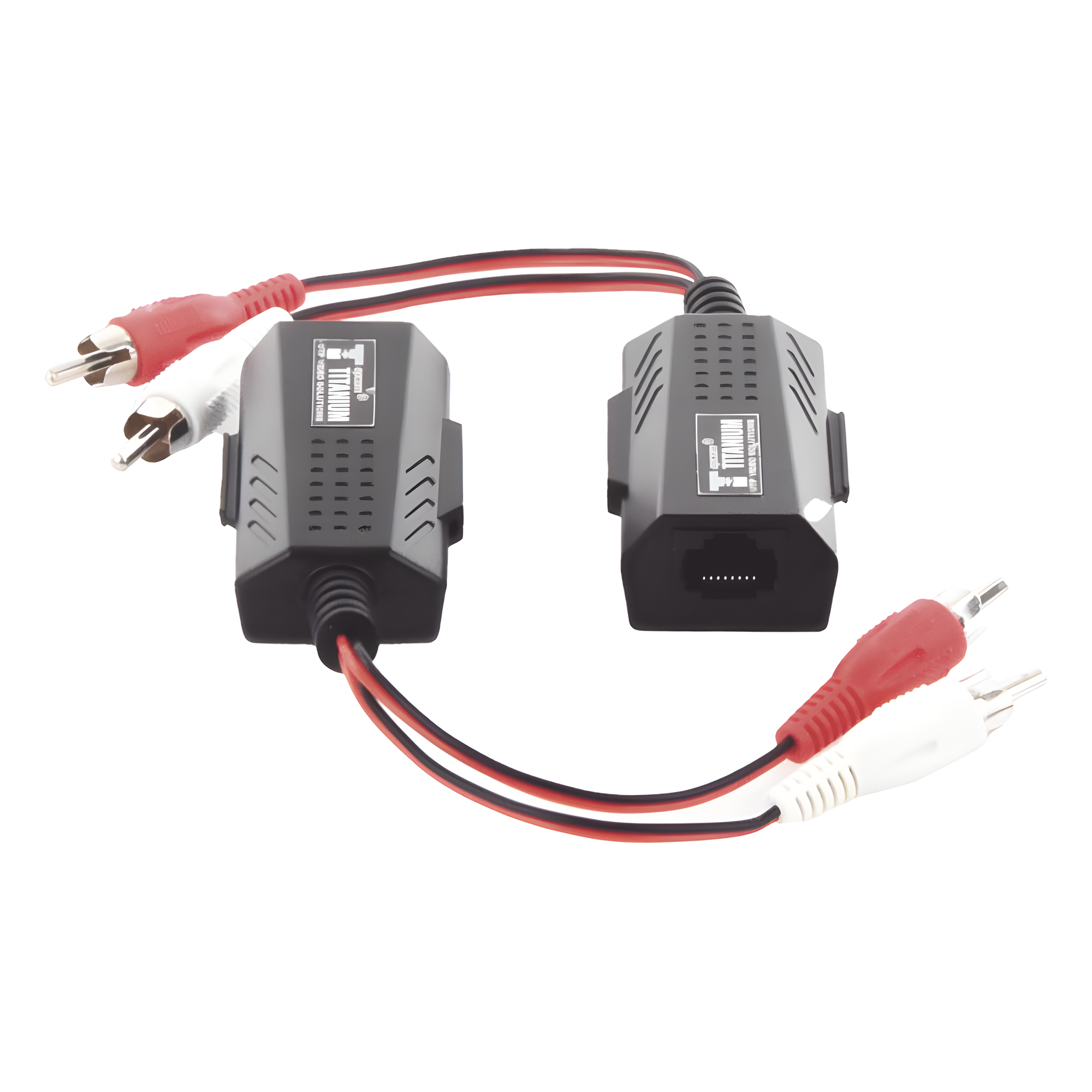 Balun Extensor de Audio / 800 m (2625 pies) / RCA a RJ45 / CAT5-6 / Protección TVS Grado 3 / 60 dB Rechazo Diafonía — EPCOM TITANIUM · SKU TT2001A