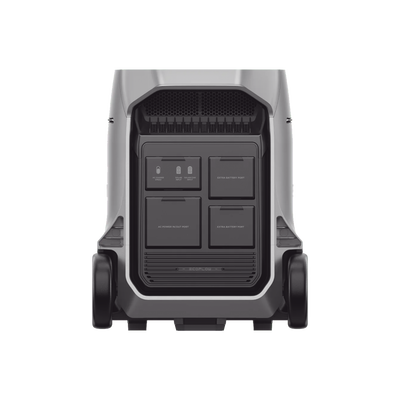 Estación de Energía Portátil DELTA PRO3 / 4096Wh Litio LFP / 5 AC 4000W (8000W Pico) / 2 USB-C 100W / Capacidad para Aumentar Respaldo / Cargador de Coche 10A a 12.6V / Conectividad WiFi y Bluetooth (App) / Carga Solar 2600W Max. (2 P