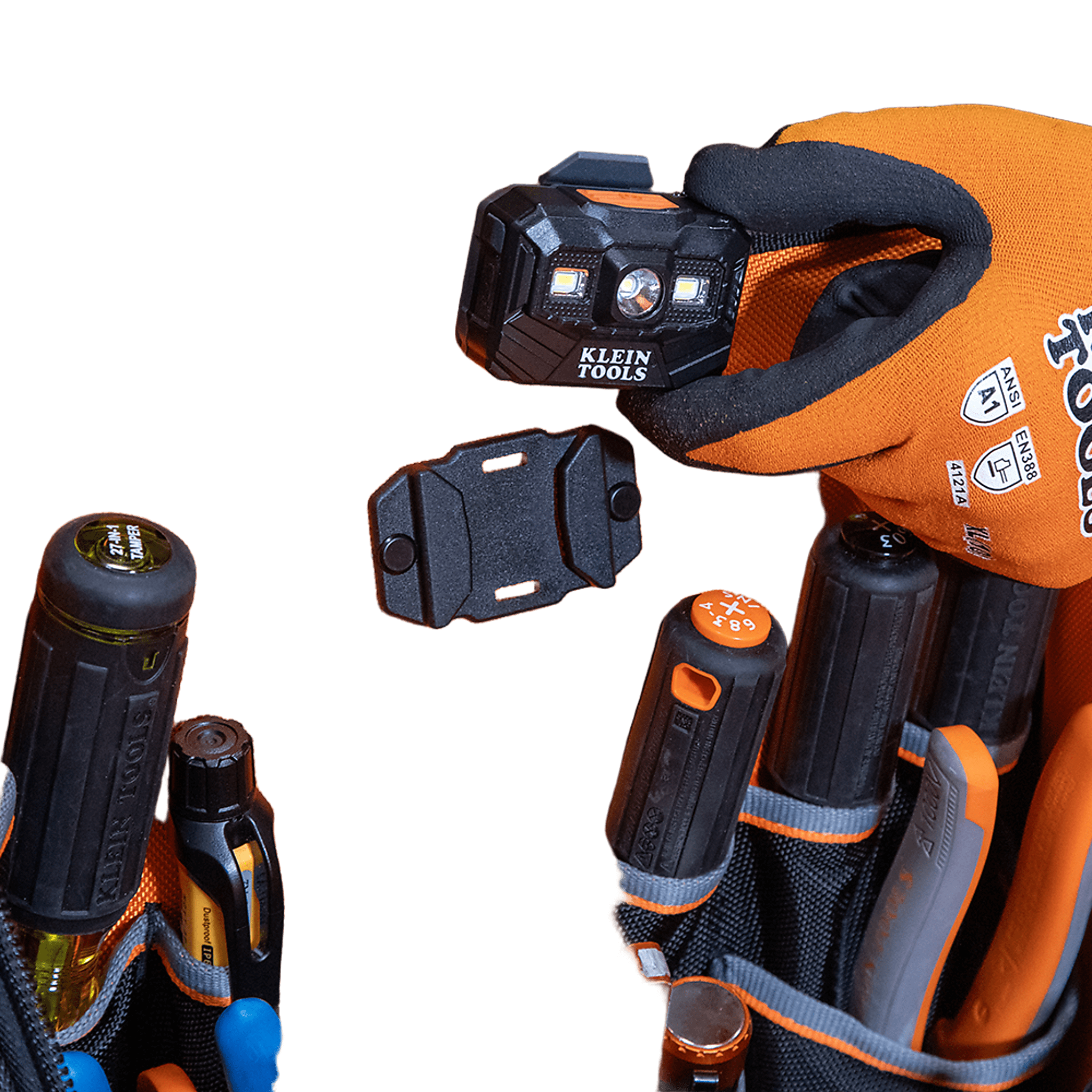 Mochila Profesional para Herramientas / 27 Bolsillos / Acceso Rápido y Estación de Trabajo / Base Moldeada Ancha / Interior Naranja / USB-C / Soporte para Lámpara