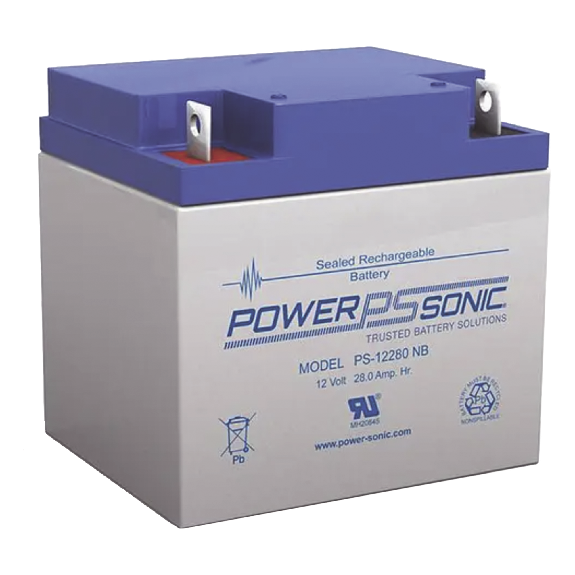 Batería 12V, 28AH, Para Respaldo, Tecnologías AGM/VRLA, 5 Años Vida Útil, Terminales NB, Reconocida UL — POWER SONIC · SKU PS-12280-NB