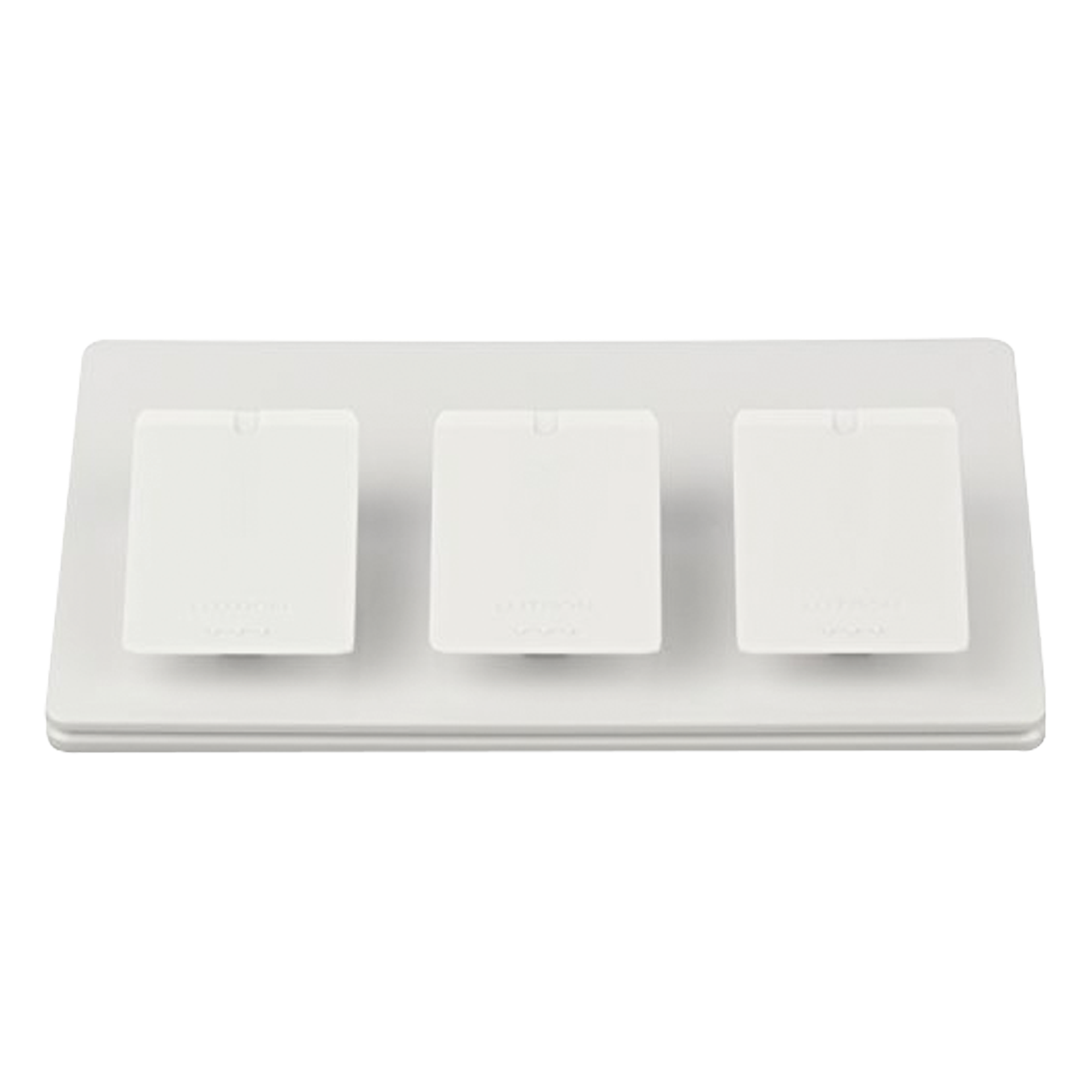 Pedestal de mesa triple para controles Pico, mantiene tres controles fijos y accesibles sobre escritorio o buró, acabado brillante color blanco — LUTRON CASETA WIRELESS · SKU LPED3WH