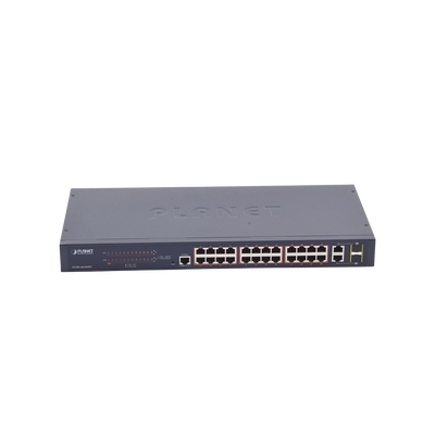 Switch administrable de 24 puertos 10/100TX PoE+ y 2 puertos combo TP/SFP Gigabit