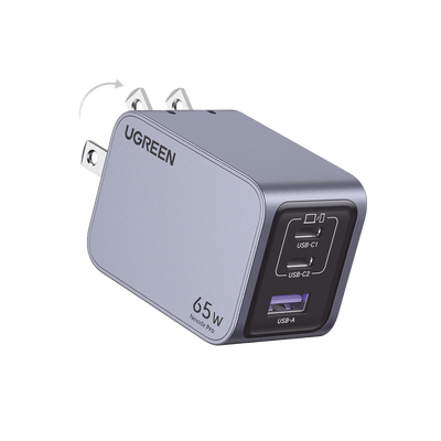 Cargador de 65W serie Nexode Pro | 3 Puertos de Carga Rápida | 2 USB-C | 1 USB-A | Tecnología GaNInfinity | PD3.1 de 65W / QC4.0 | Tecnología de Protección Térmica | Optimiza la Carga | Caja de Aluminio | Incluye Cable U