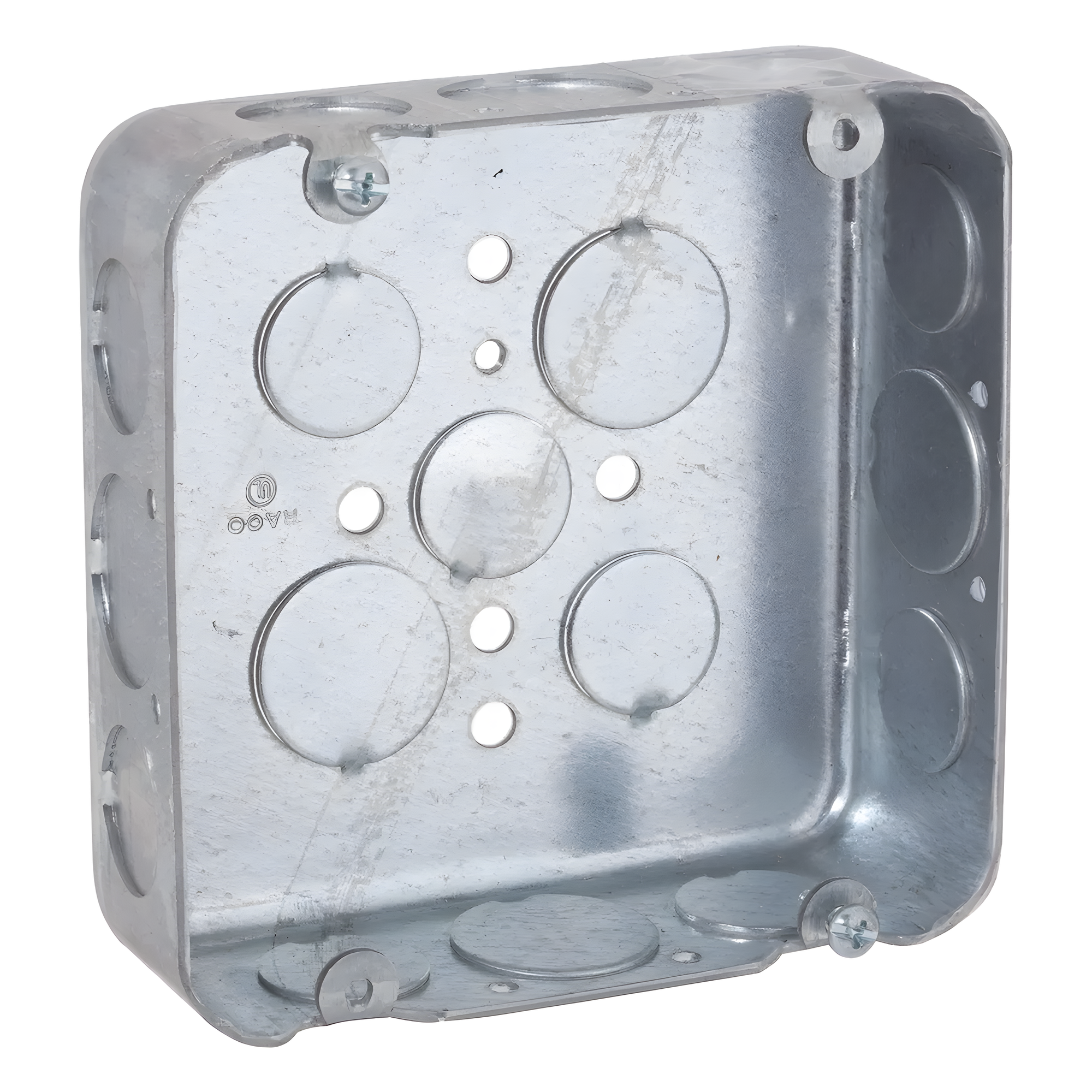 Caja Cuadrada Troquelada / Acero / 4 11/16 x 4 11/16 in / Profundidad 1.5 in (38.1 mm) / 17 Entradas Conduit / UL Listed — RACO · SKU HUB-247
