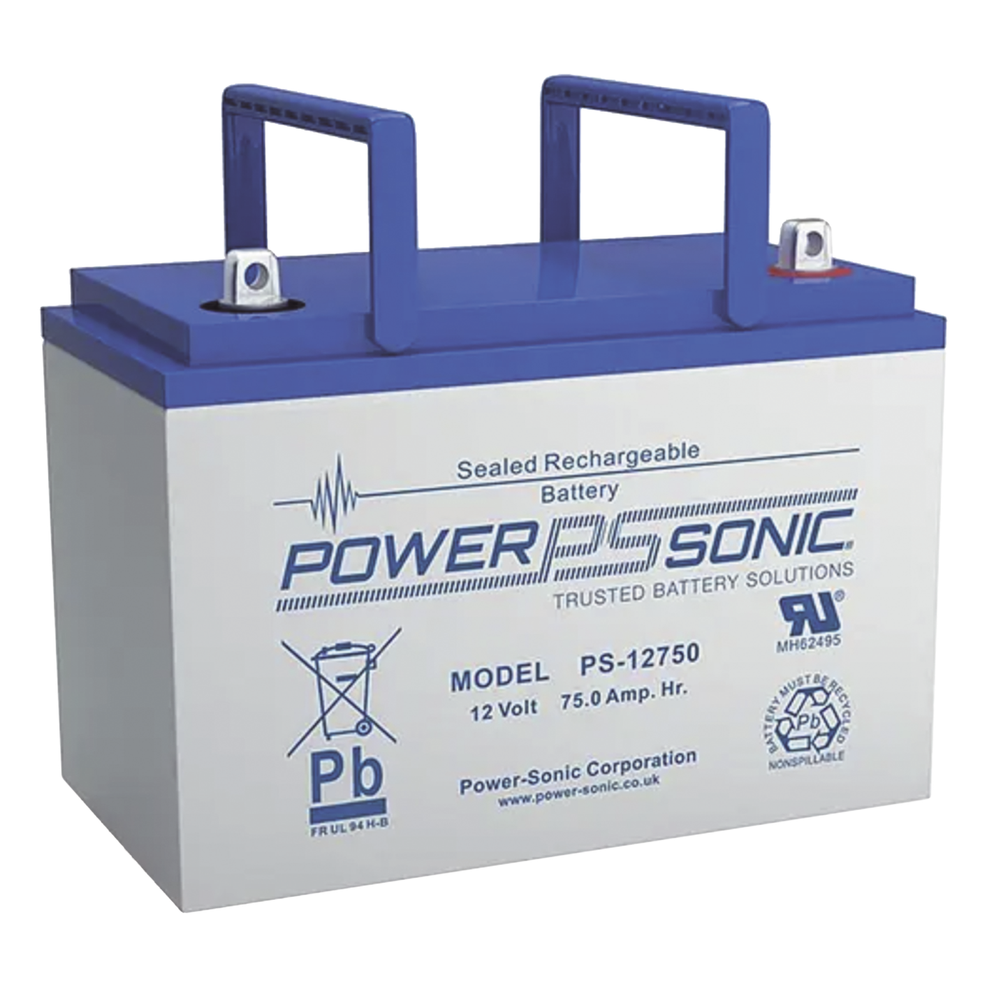 Batería de Respaldo AGM/VRLA / 12V / 78.6 Ah @20 hr / Vida Útil 10-12 Años / Terminales T6 / Certificación UL — POWER SONIC · SKU PS-12750-T6