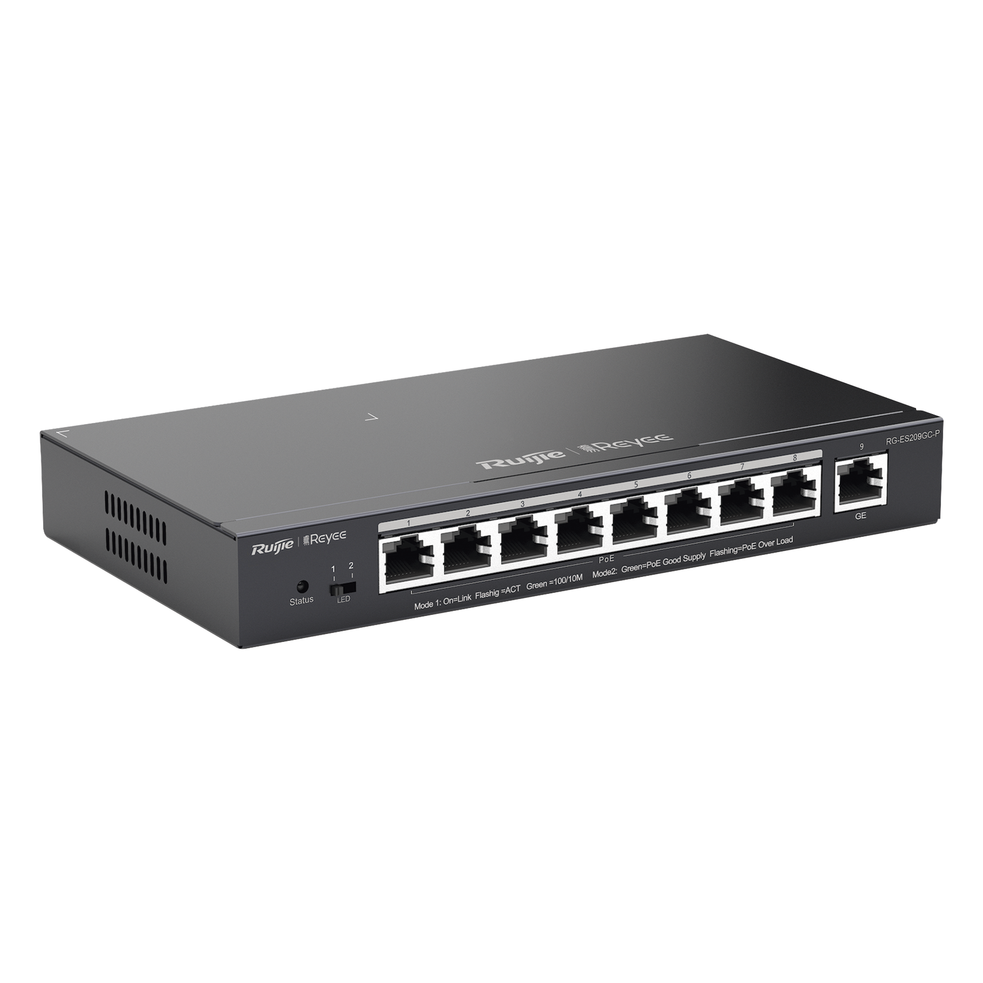 Switch Administrable 8 Puertos PoE+ 802.3af/at Gigabit, gestión gratuita desde la nube, 120w — RUIJIE · SKU RG-ES209GC-P