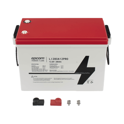 Batería de Litio Ciclo Profundo / 12.8 Vcc 280Ah (3.58 kWh) / LiFePO4 / 6000 Ciclos / Descarga 140A / Carga Rápida 100A / Solar y Marina / BMS con Corte a 11.2V