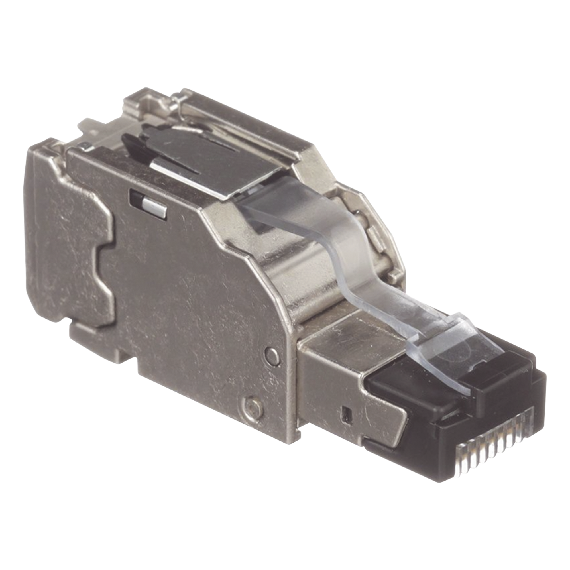 Plug RJ45 Blindado, Instalación Recta, Terminación en Campo Certificable, Compatible con Cat5e, Cat6 y Cat6A, Color Plata, Paquete de 10 Piezas