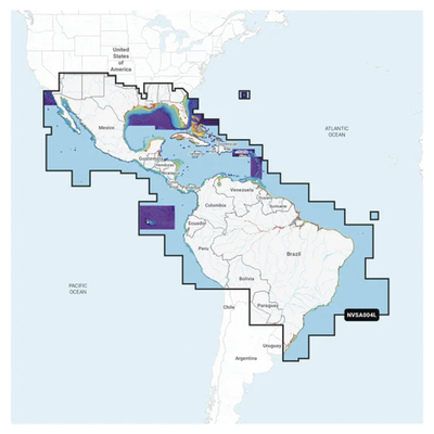 Cobertura Marítima / Costa de México, Centroamérica y Brasil / Incluye Golfo de EE. UU. y Costa Oriental / Bermudas, Bahamas, Cuba, Puerto Rico / Islas Vírgenes, Jamaica, Canal de Panamá / Costa Occidental de Sudam&e