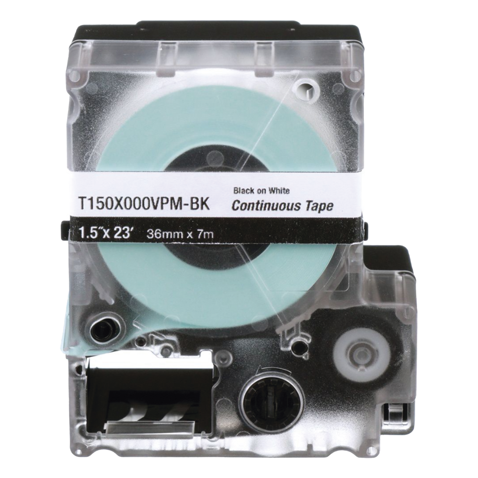 Casete de Etiquetas de Vinilo de Cinta Continua, Color Negro Sobre Blanco, Uso Interior/Exterior, 36 mm (1.42 Pulgadas) de Ancho x 7.6 Metros (24.93 Pies) de Largo — PANDUIT · SKU T150X000VPM-BK