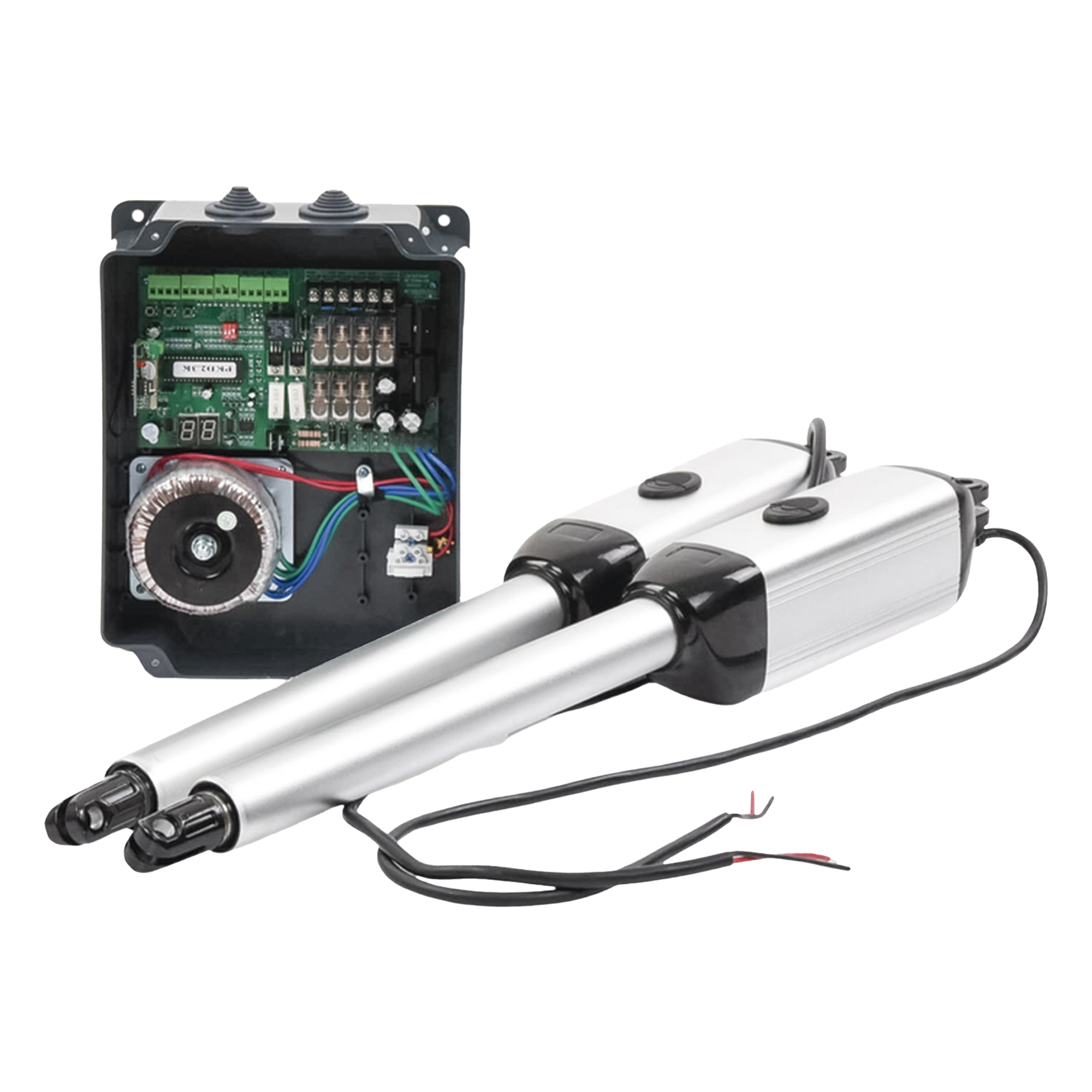 Kit de brazos para automatizar portones vehiculares abatibles de 2 hojas/ 3 Mts / 300 Kg / Uso solo residencial / Compatible con respaldo de energía — ACCESSPRO · SKU XBS-PK03