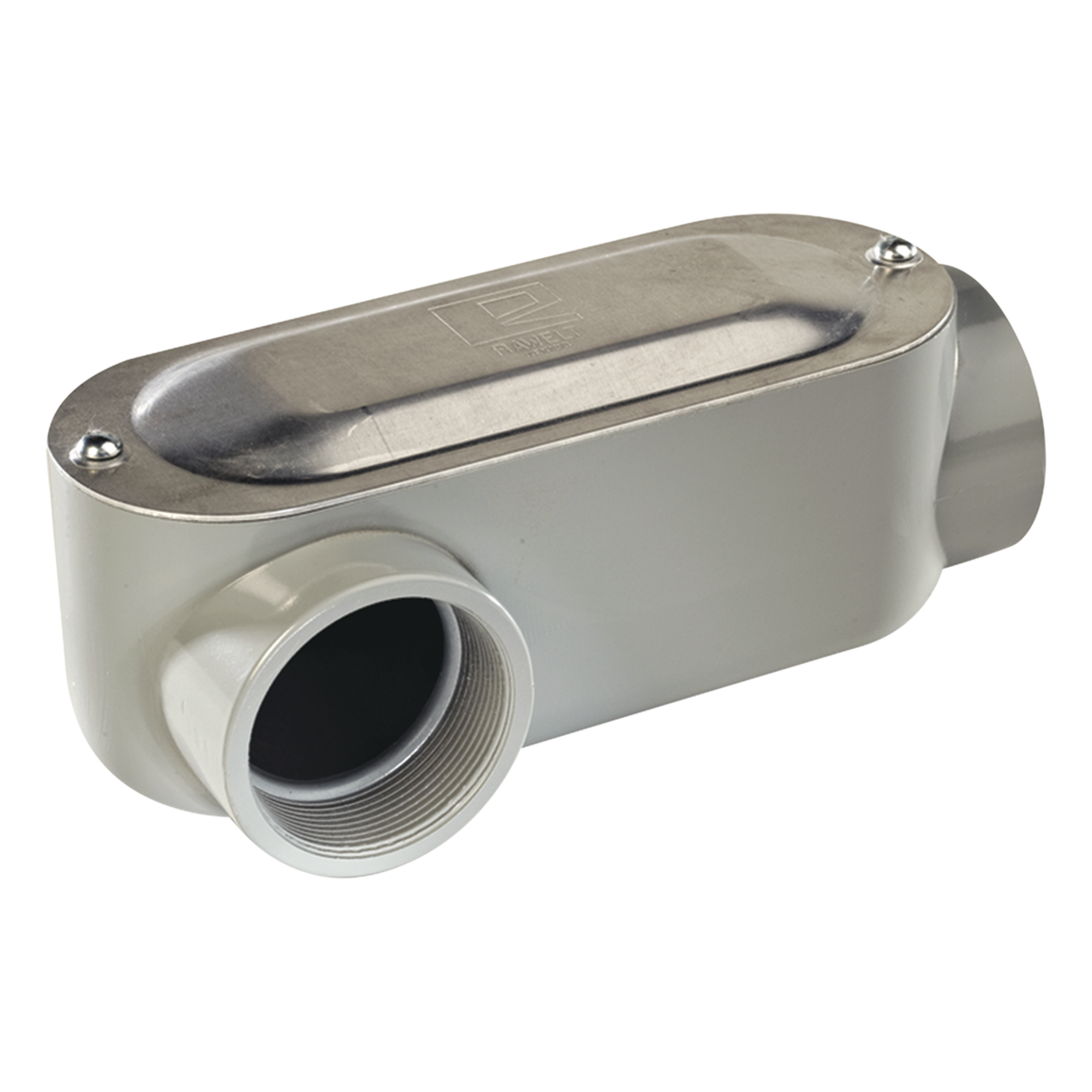 Caja oval roscada tipo LR de 1 1/4" (31.8 mm) Incluye tapa y tornillos. — RAWELT · SKU OLR-0100C