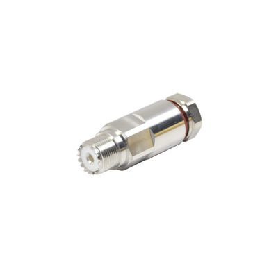Conector UHF Hembra (SO-239) de Rosca para cable LP-450A, LDF4-50A, Bronce Blanco/ Plata/ Teflón.
