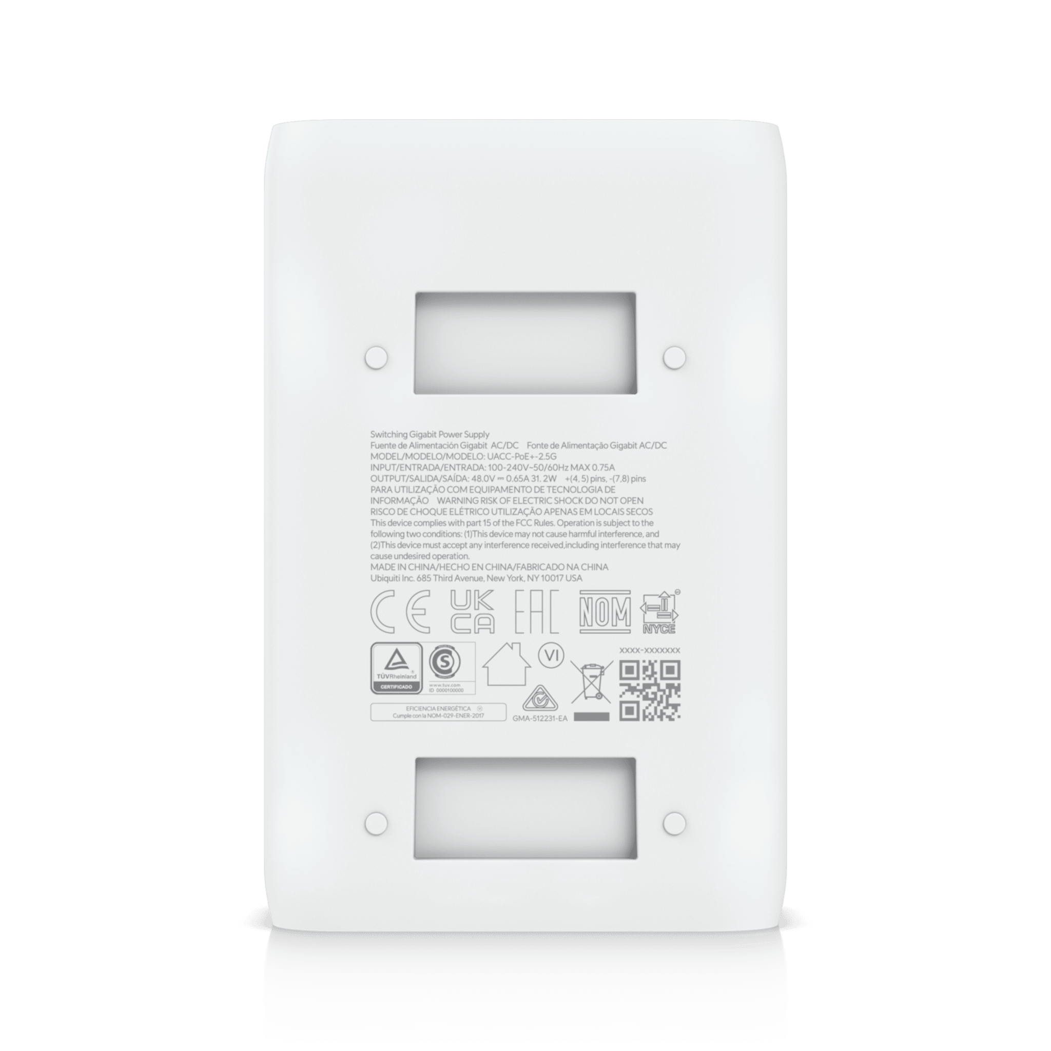 Adaptador PoE+ 2.5G / hasta 30 W / 48V 0.65A / (2) Puertos RJ45 MultiGigabit 2.5G / Salida PoE+ / LED Indicador / Ideal para APs UniFi WiFi 7 / / Protección contra Sobretensiones