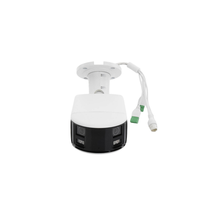 [FlexVu] [PROTECCIÓN ACTIVA] Bala IP Panorámica 8 Megapixel (4K) / 2 Lentes 4 mm (180°) / Imagen a Color 24/7 (ColorVu) / PoE / WDR 130° / IP67 / ACUSENSE / Luz Estroboscópica y Alarma Audible / 40 mts Luz Blanca / Micro SD