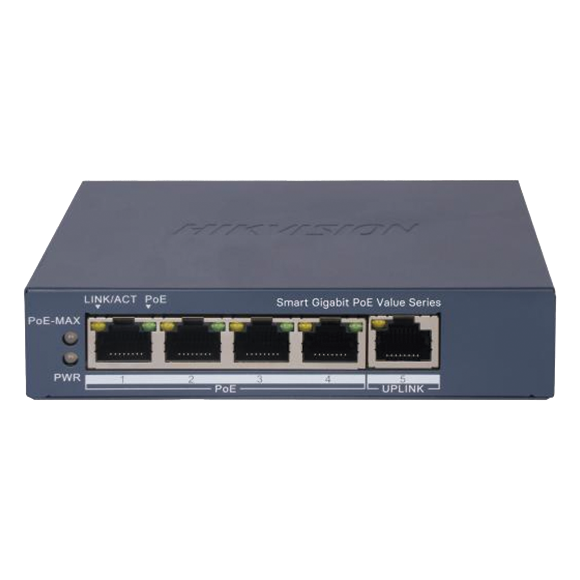 Switch Gigabit PoE+ / Monitoreable / 4 Puertos 1000 Mbps PoE+ / 1 Puerto 1000 Mbps Uplink / Configuración Nube Hik-PartnerPro / Modo Extendido hasta 300 Metros / 45 Watts — HIKVISION · SKU DS-3E1505P-EI/M