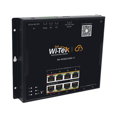 Switch L2 PoE Industrial / Administración Cloud Gratuita / 8 Puertos PoE af/at/bt 10/100/1000 Mbps / 2 Puertos SFP Gigabit / Máx Presupuesto PoE 145 W / Montaje Magnético - Riel DIN.