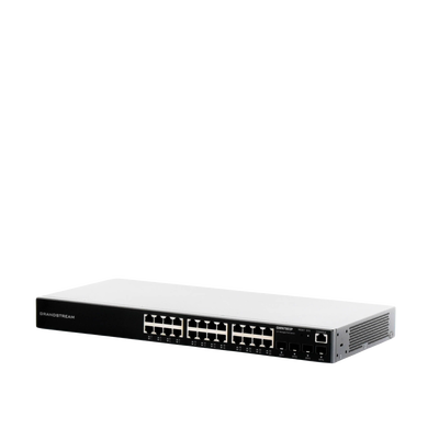 Switch PoE+ Administrable / 24 Puertos 10/100/1000 Mbps + 4 SFP / 360W PoE Total / Switching 56 Gbps / Cloud GWN Sin Costo / Montable en Rack