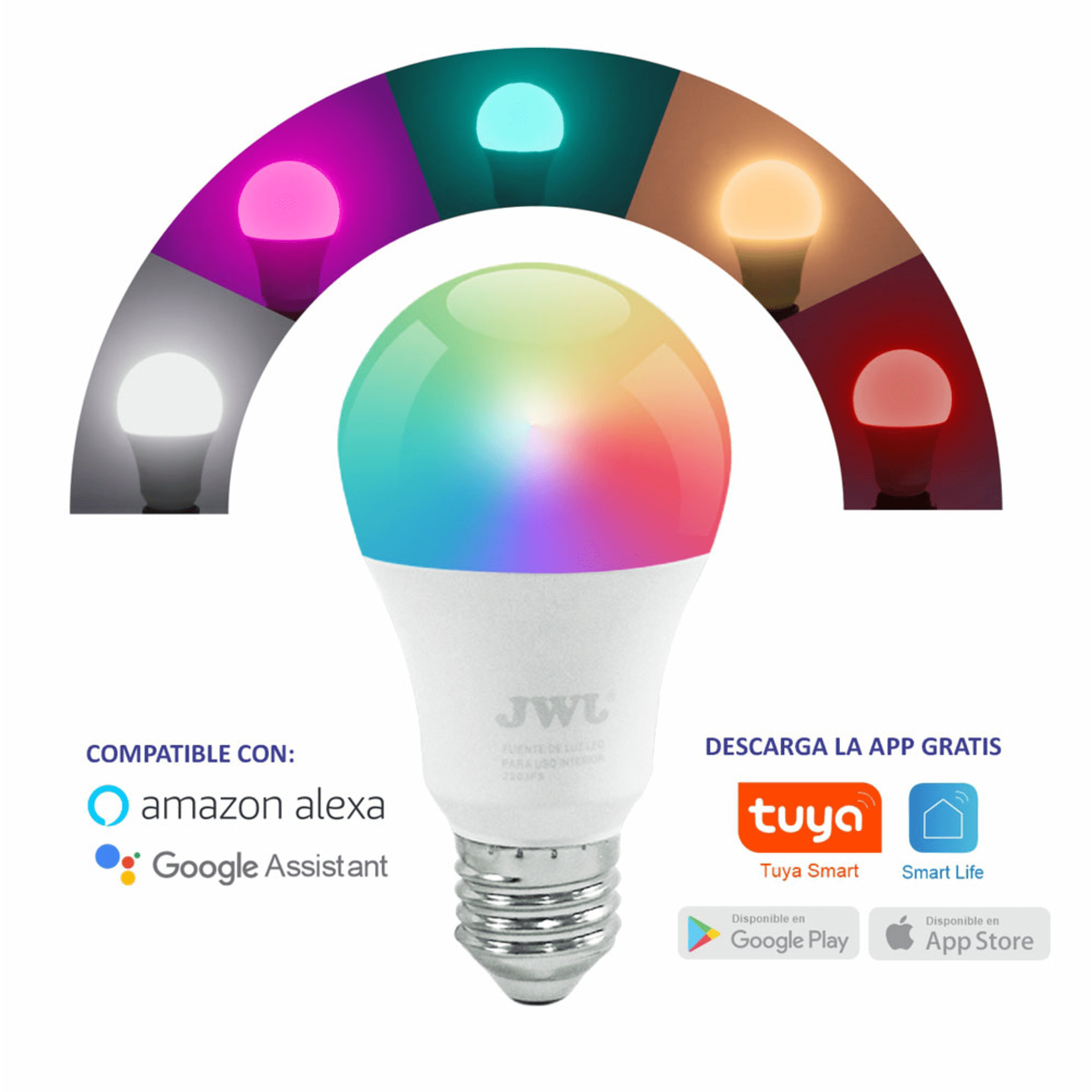Foco Smart Dimeable / 10W / RGB y Blanco / Base E27 / IP20 / Con Control desde Aplicación Móvil