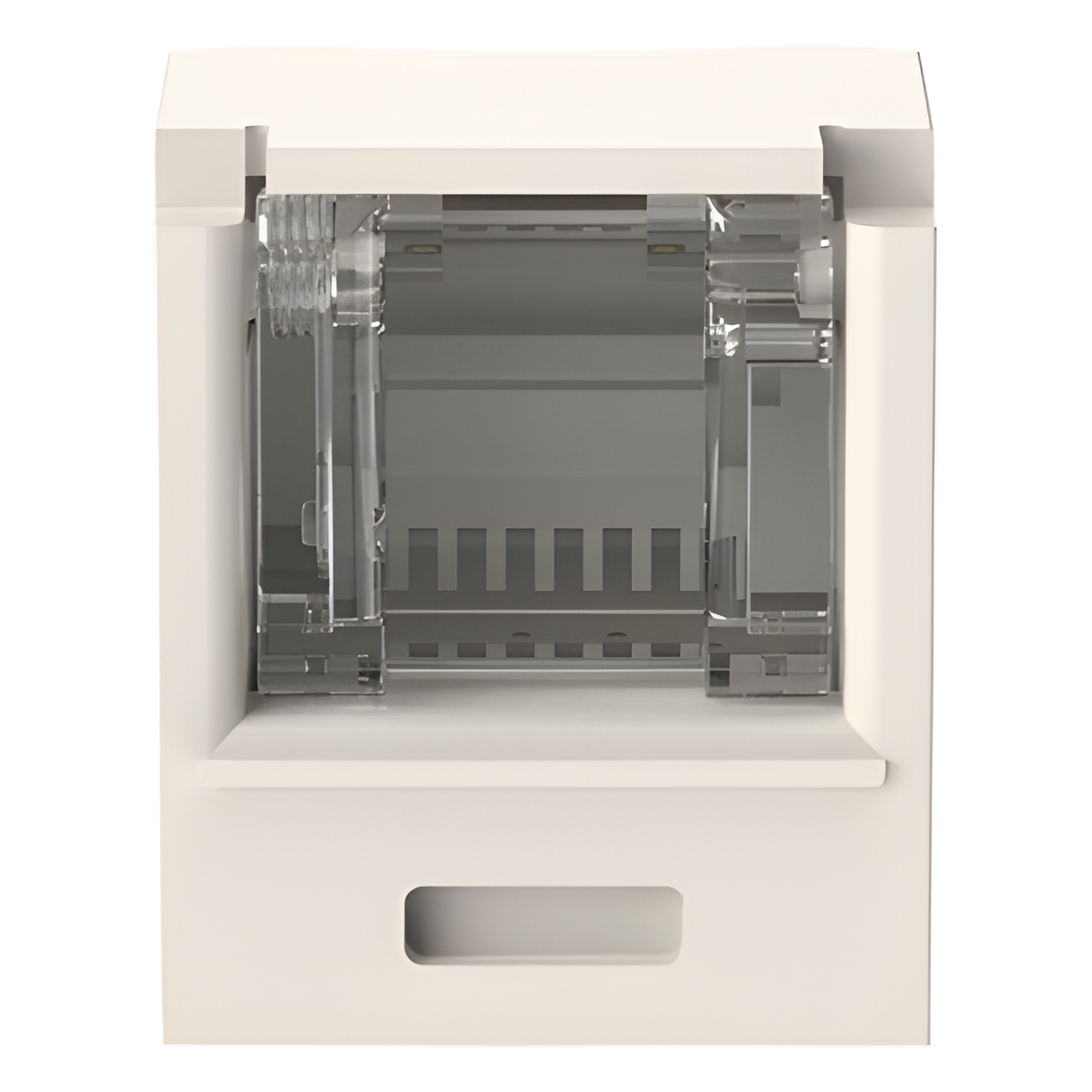 Conector Jack RJ45 Estilo TG con Ventana, Mini-Com, Categoría 6A, de 8 Posiciones y 8 Cables, Color Blanco